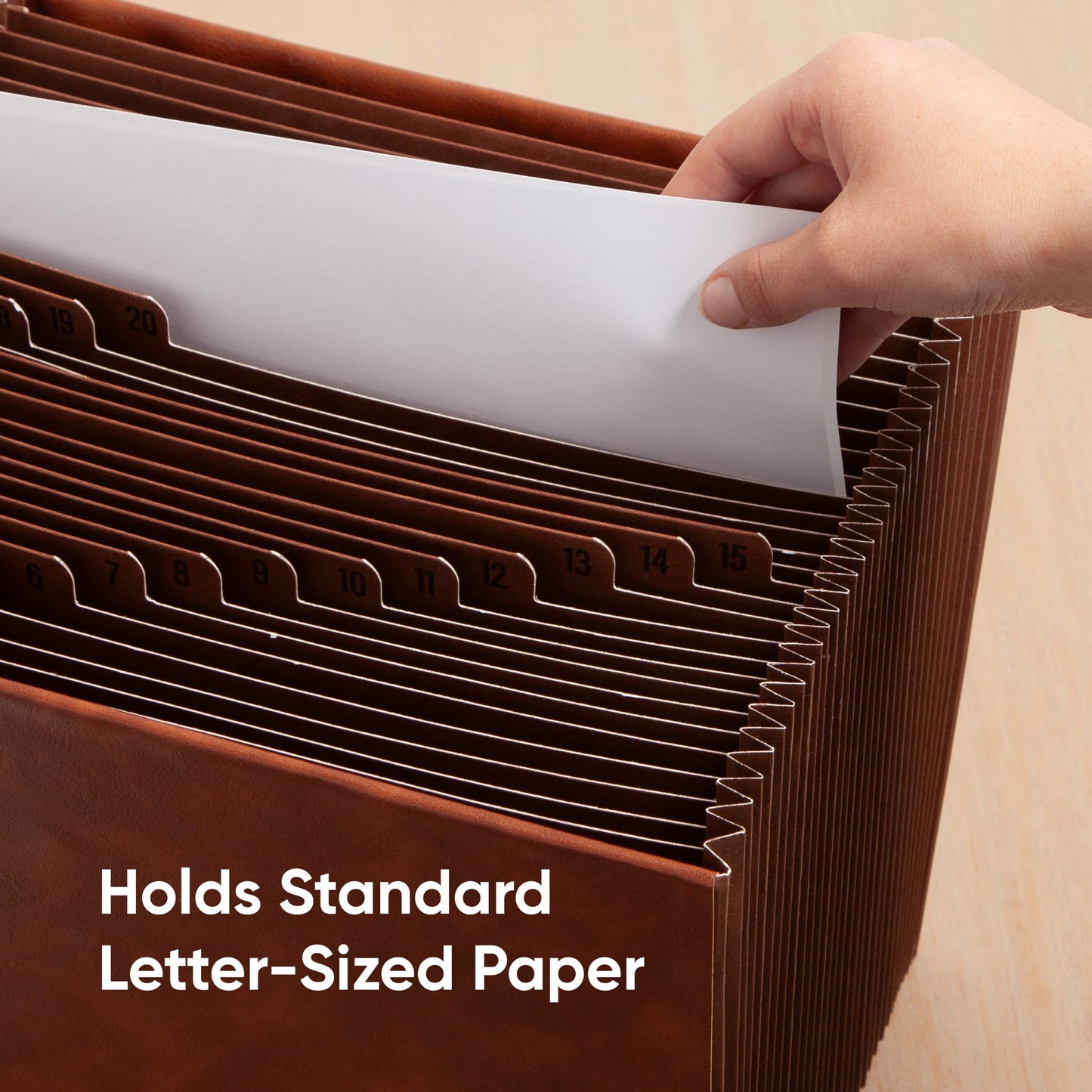 TUFF® Vegan Leather Expanding Files, 31 Pockets, Numerical , Brown Color, Letter Size, Set of 1, 086486737852