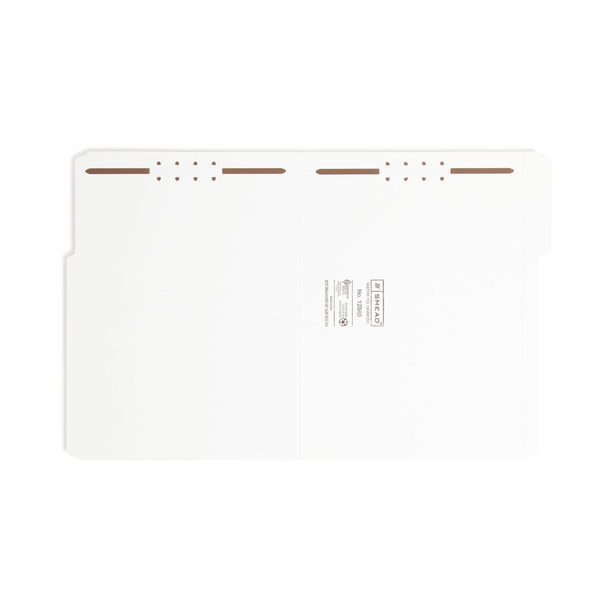 Reinforced Tab Fastener File Folders, 1/3-Cut Tab, 2 Fasteners, White Color, Letter Size, Set of 50, 086486128407