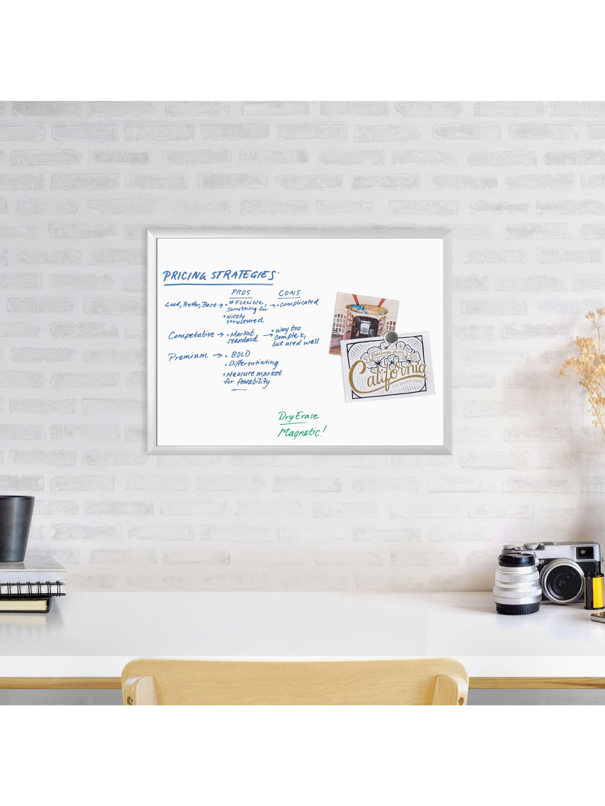Metal Frame Dry Erase Board, Silver, White, 23" x 17", 2' or Smaller, White, 23" X 17" Size, Set of 1, 812296020705