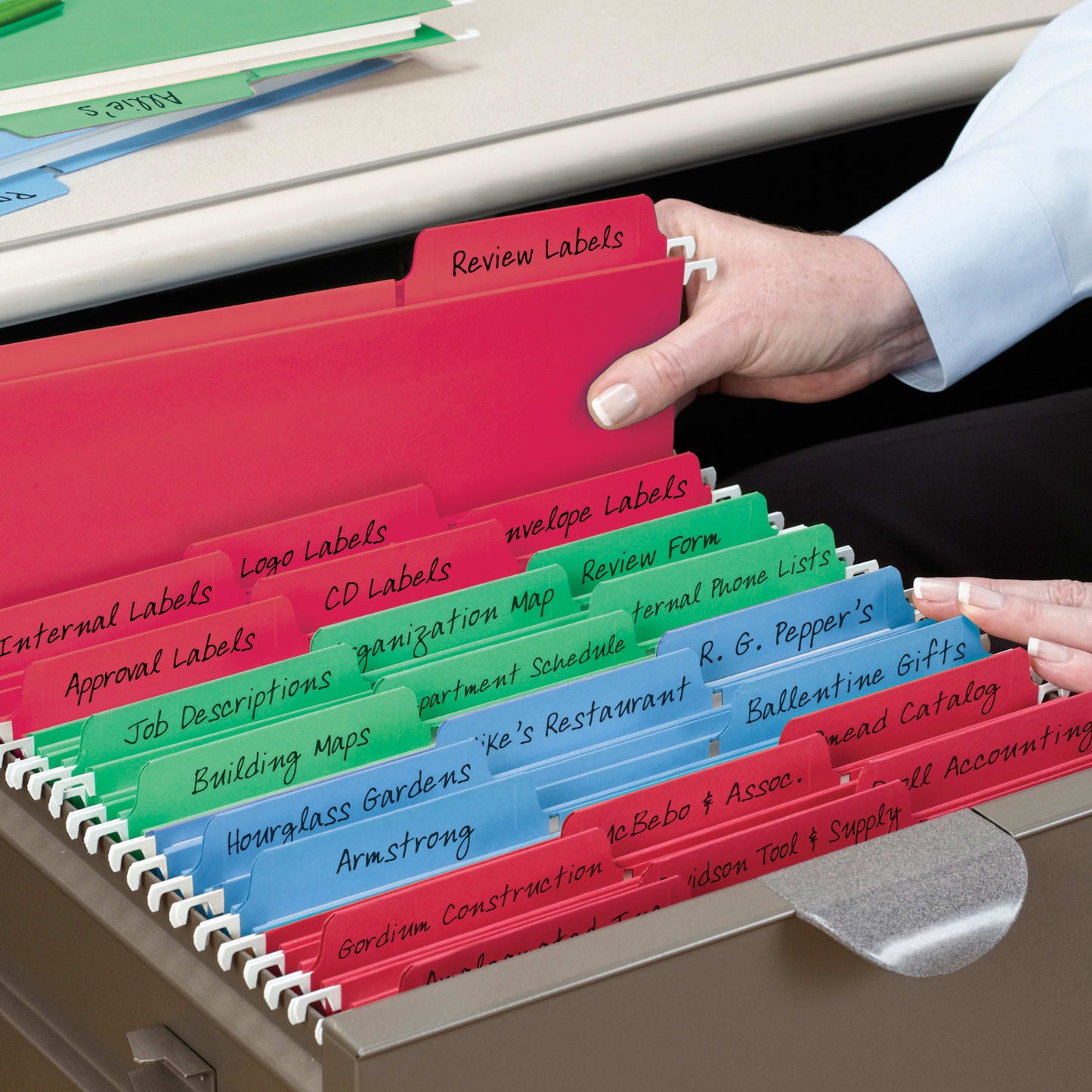 FasTab® Hanging File Folders, 1/3-Cut Tab, Assorted Colors Color, Letter Size, Set of 1, 086486640534