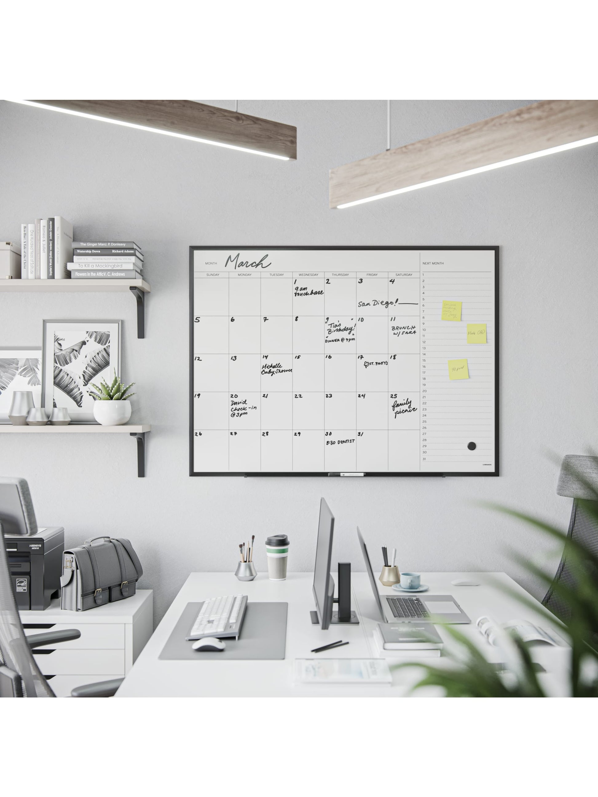 Metal Frame Dry Erase Calendar Board, Black, White, 35" x 47", 4 x 3, White, 35" X 47" Size, Set of 1, 817894029006