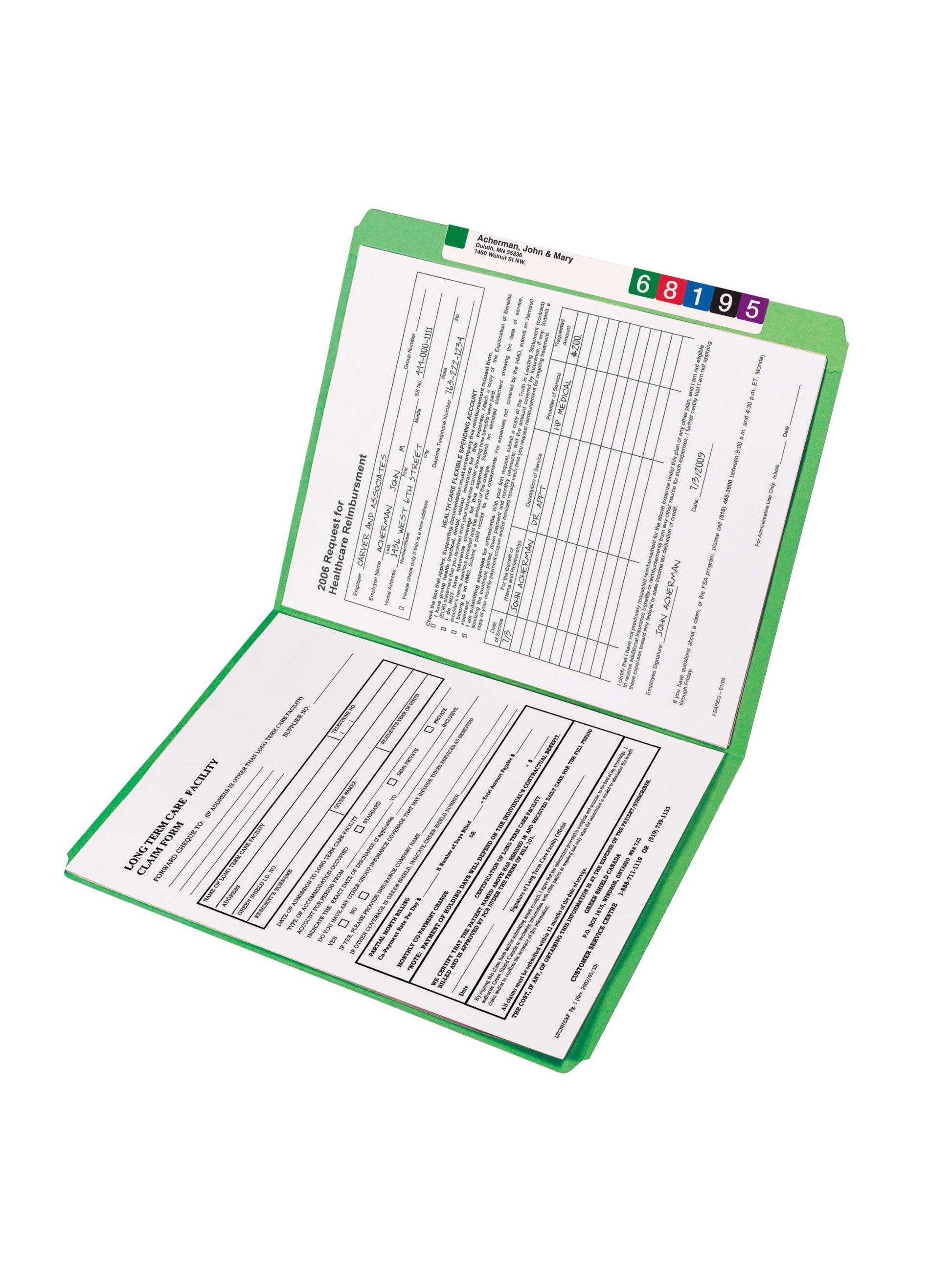 Reinforced Tab File Folders, Straight-Cut Tab, Green Color, Letter Size, Set of 100, 086486121101