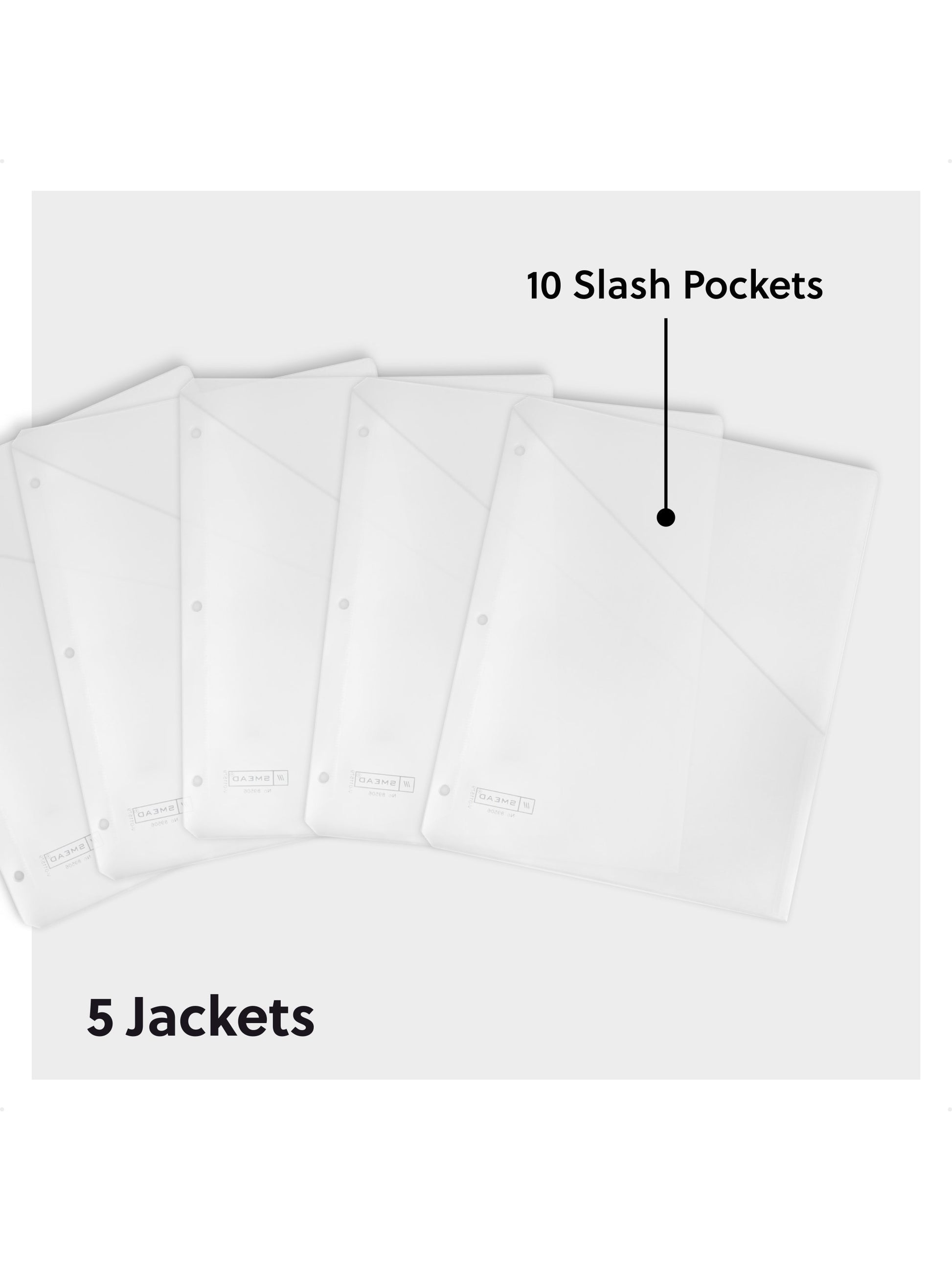 Poly Slash Jackets, 2 Pockets, Clear, Clear Color, Letter Size, Set of 5, 086486895064