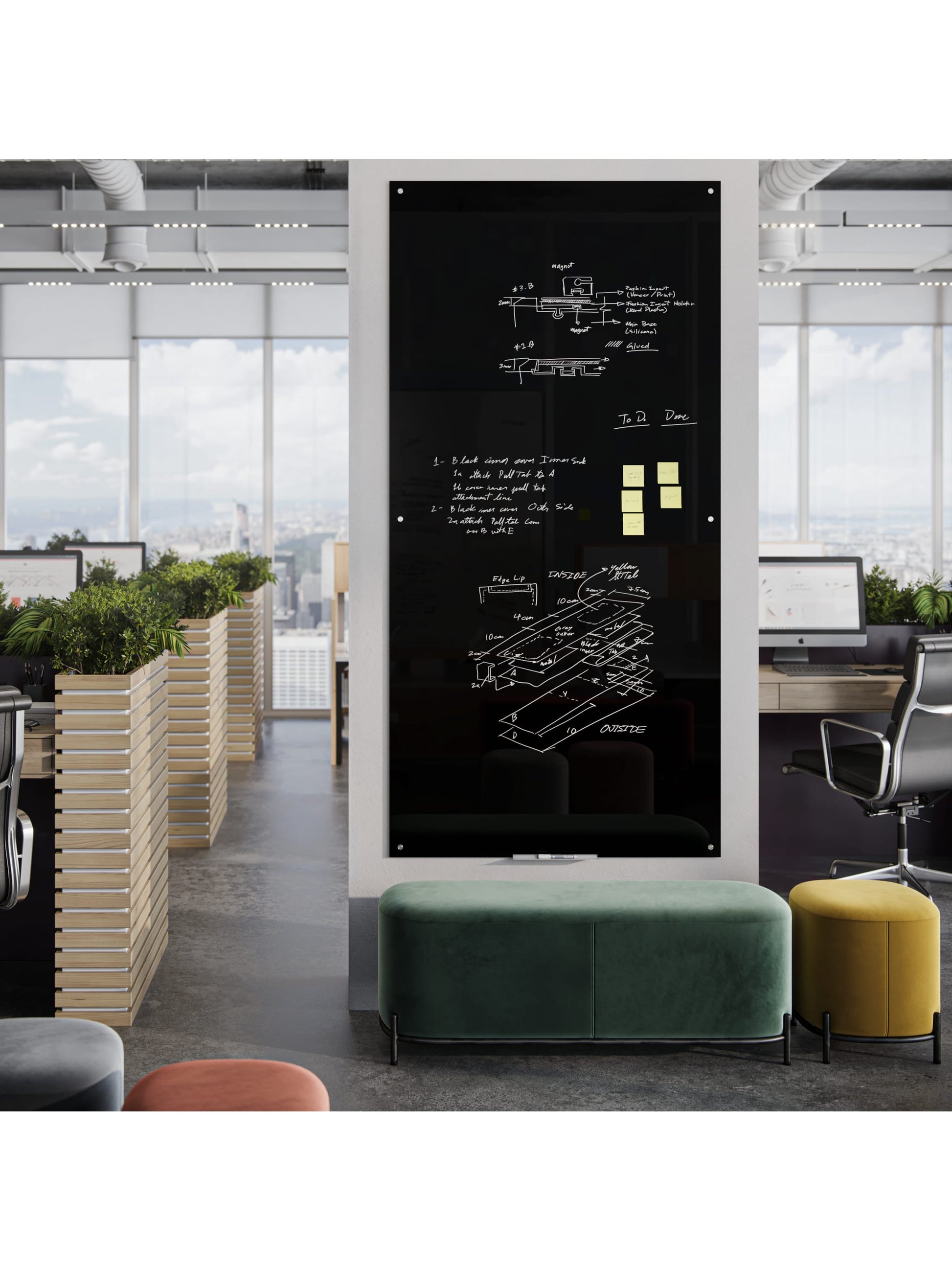 Frameless Glass Non-Magnetic Dry Erase Board, N/A, Black, 96" x 47", 8 x 4, Black, 96" X 47" Size, Set of 1, 843463130156