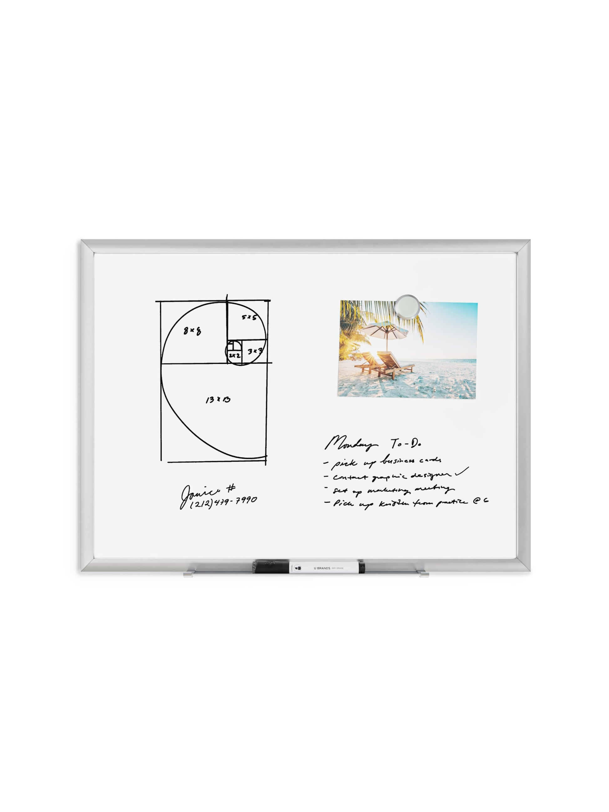 Metal Frame Dry Erase Board, Silver, White, 23" x 17", 2' or Smaller, White, 23" X 17" Size, Set of 1, 812296020705