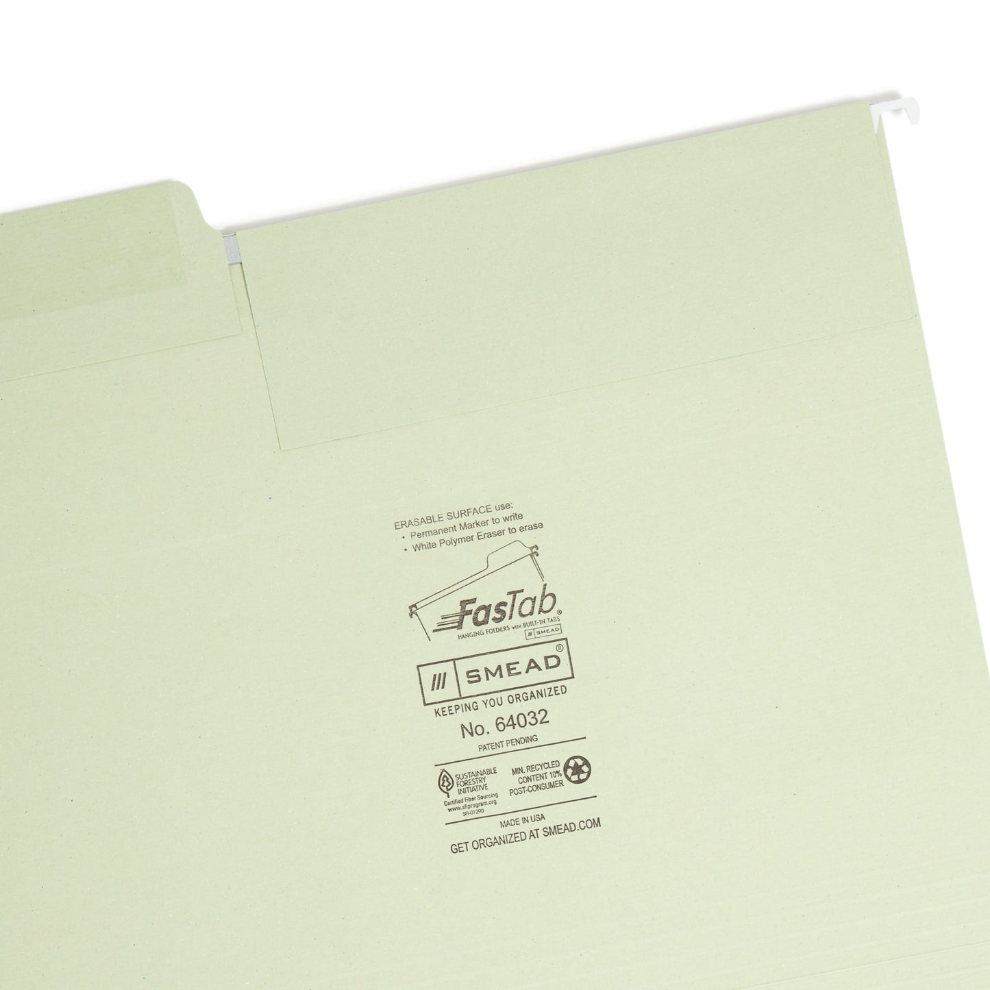 Erasable FasTab® Hanging File Folders, Moss Green Color, Letter Size, Set of 20, 086486640329