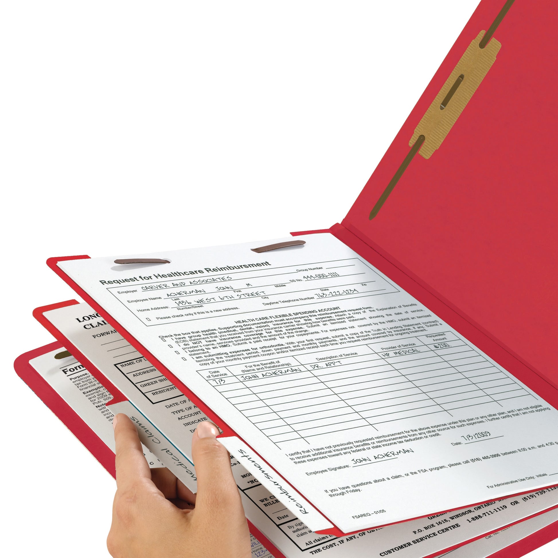 End Tab Classification File Folders, Straight-Cut Tab, 2 inch Expansion, 2 Dividers, Red Color, Letter Size, Set of 10, 30086486268388