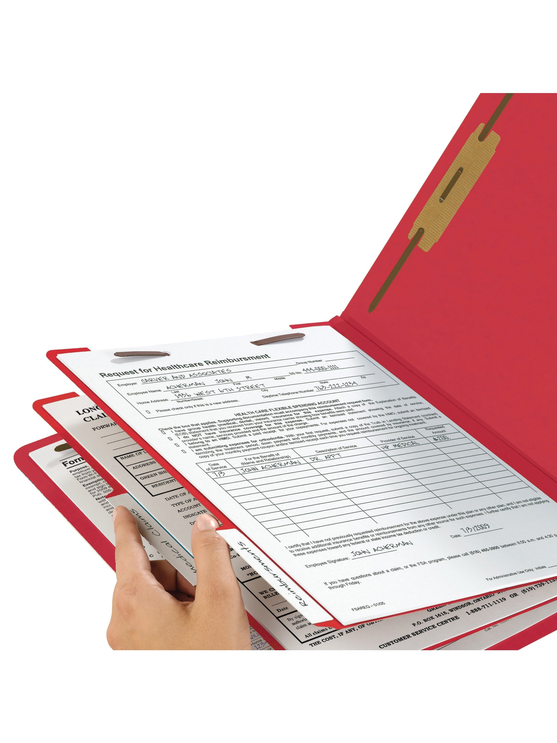 End Tab Classification File Folders, Straight-Cut Tab, 2 inch Expansion, 2 Dividers, Red Color, Letter Size, Set of 10, 30086486268388