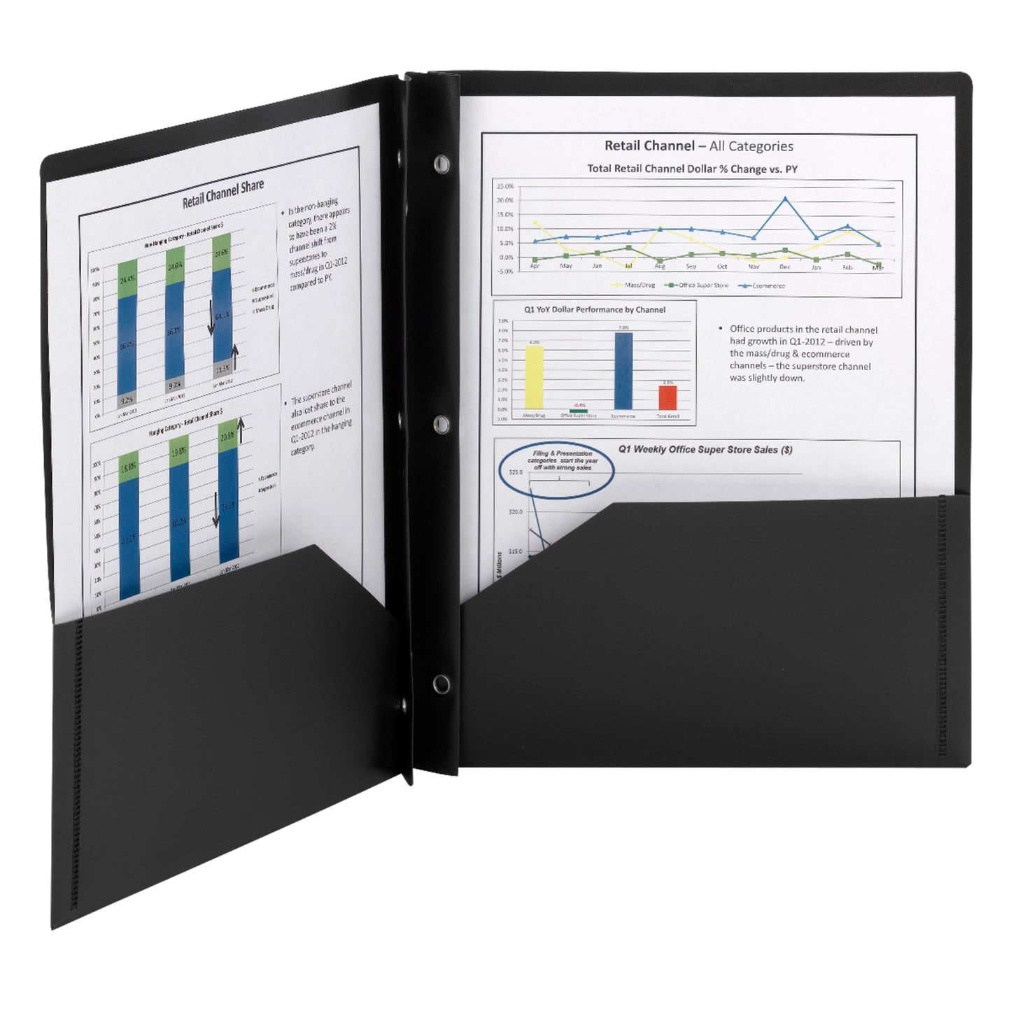 Poly Two-Pocket Folders with Fasteners, Black Color, Letter Size, Set of 25, 30086486877252