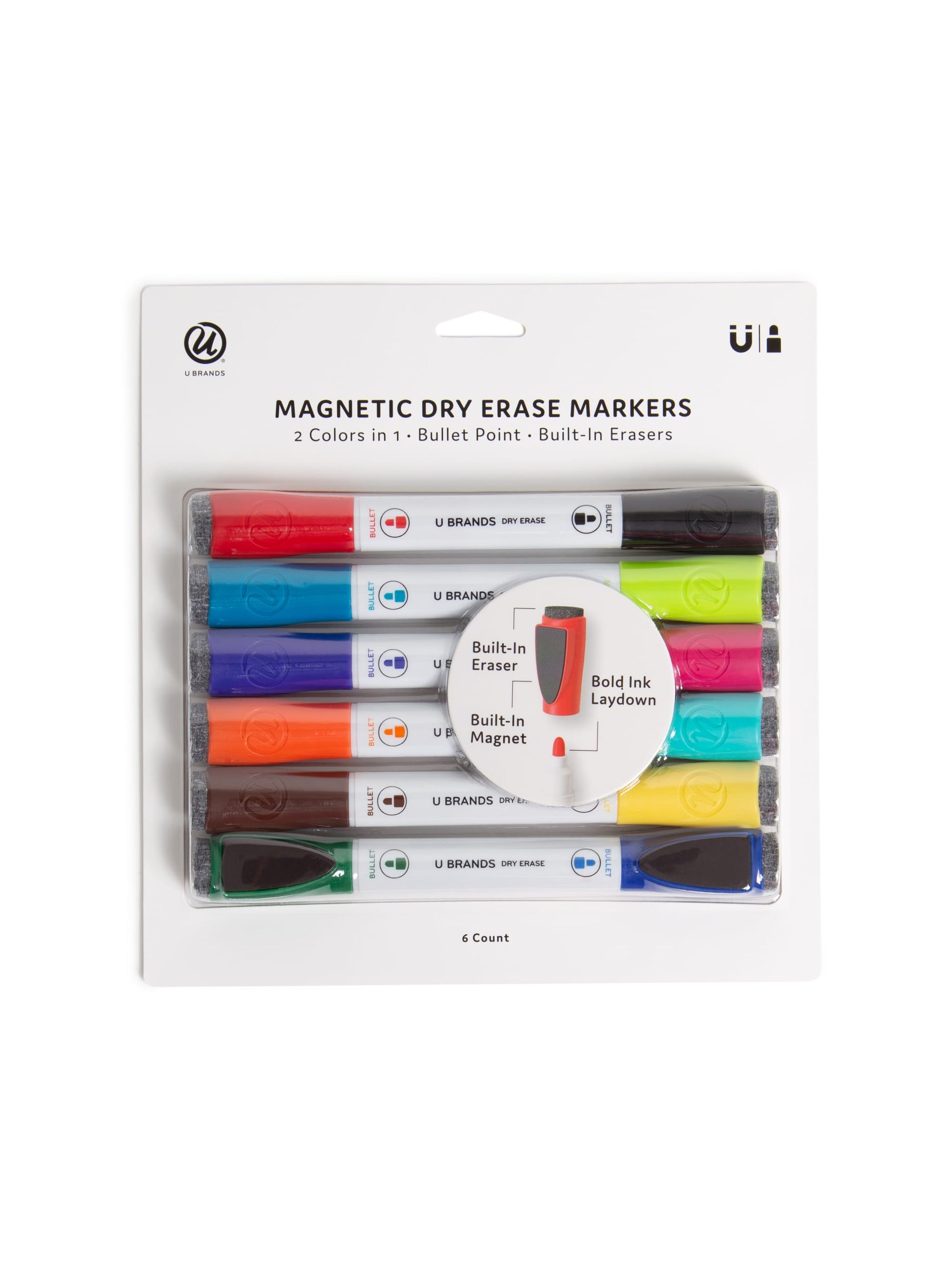 Bullet Tip Double Ended Dry Erase Markers, Assorted Colors, Assorted Colors, Set of 6, 812296025076