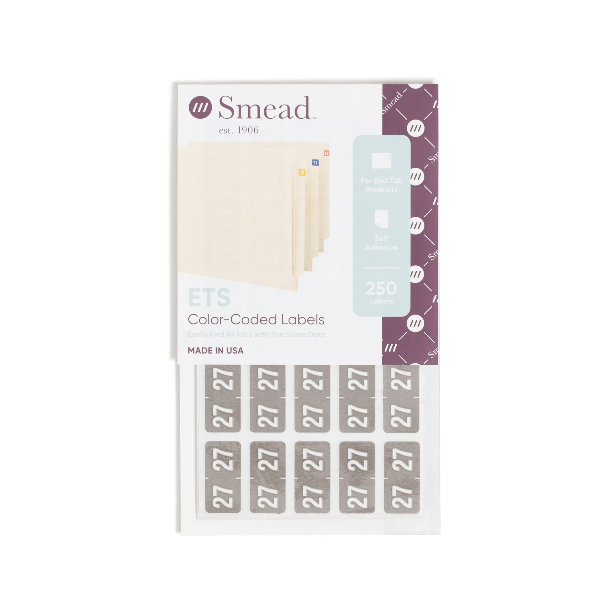 ETS Color-Coded Year Labels - Sheets, Gray Color, 1" X 1/2" Size, Set of 250, 086486679275