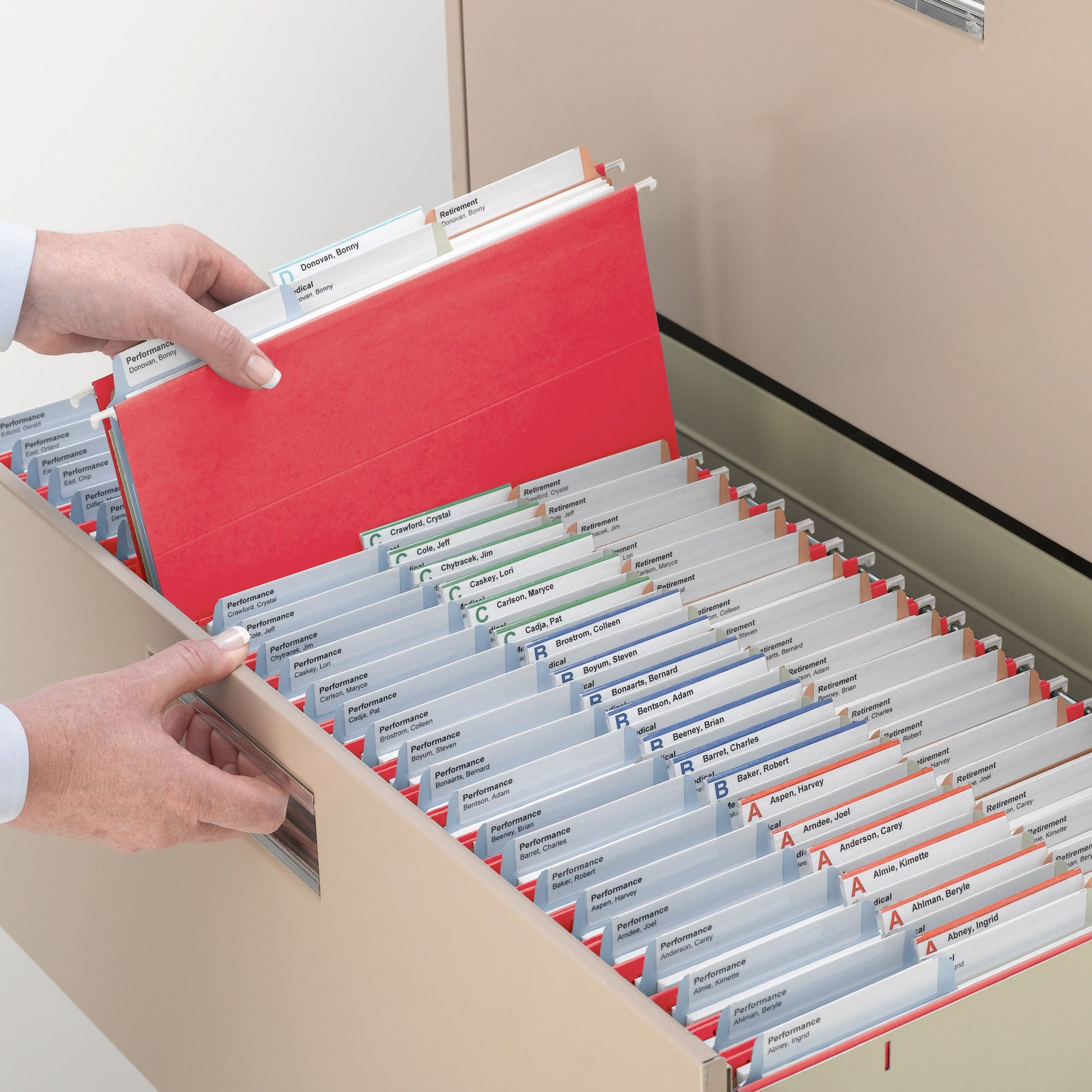 TUFF® Hanging File Folders with Easy Slide® Tabs, Red Color, Letter Size, Set of 1, 086486640435