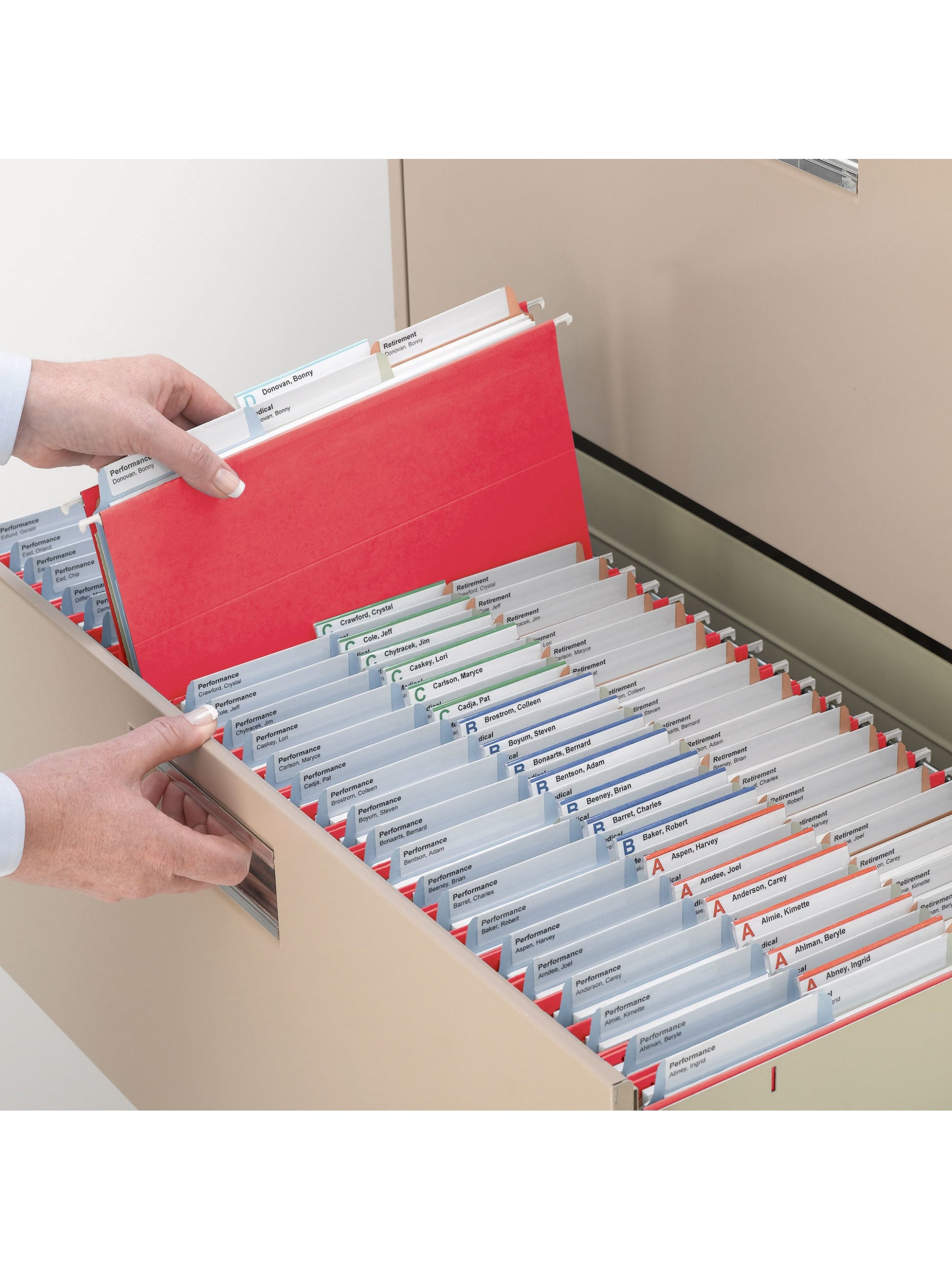 TUFF® Hanging File Folders with Easy Slide® Tabs, Red Color, Letter Size, Set of 1, 086486640435