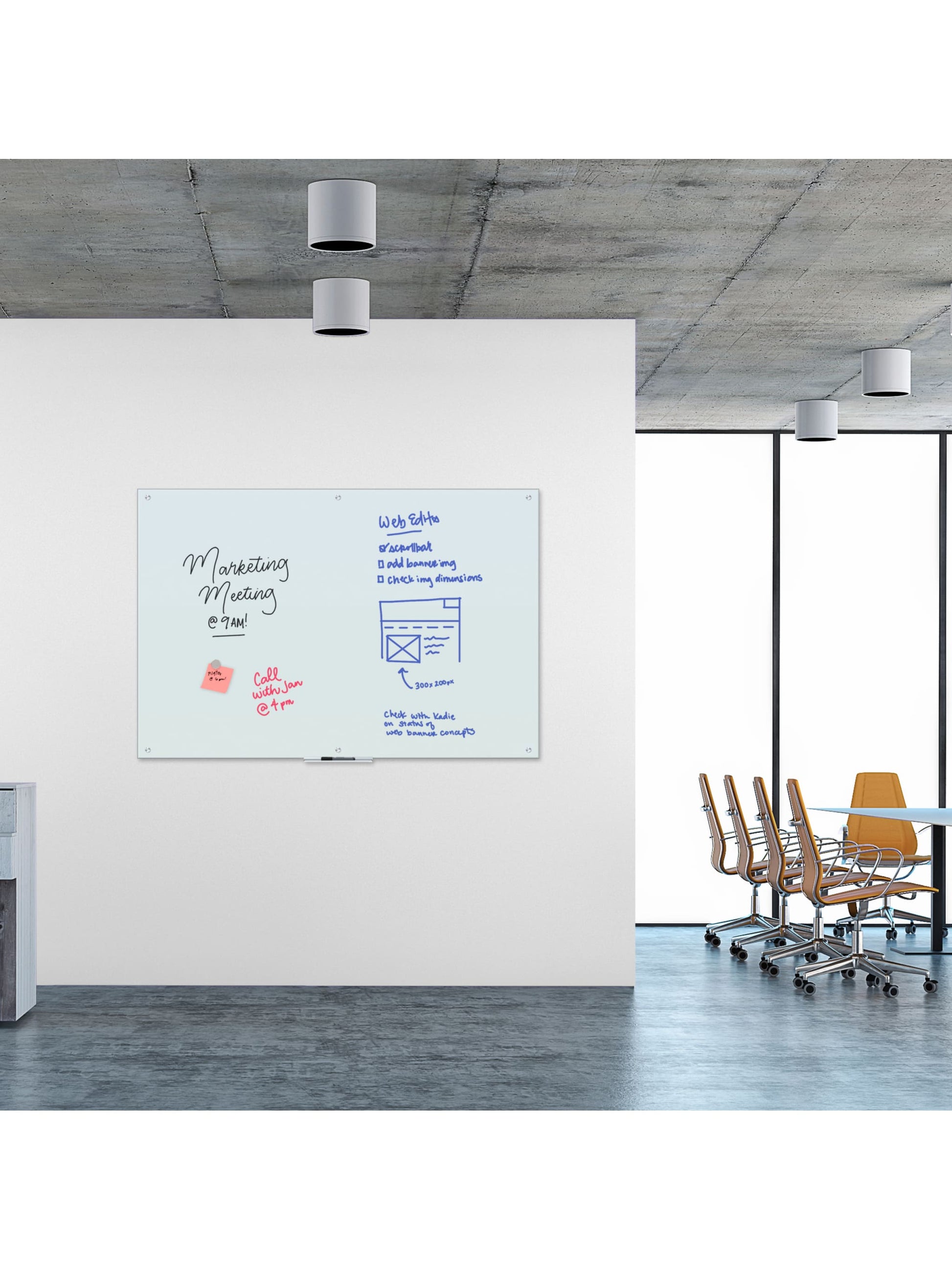 Frameless Glass Magnetic Dry Erase Board VP, White, 70" x 47", 6 x 4, White, 70" X 47" Size, Set of 1, 843463139746