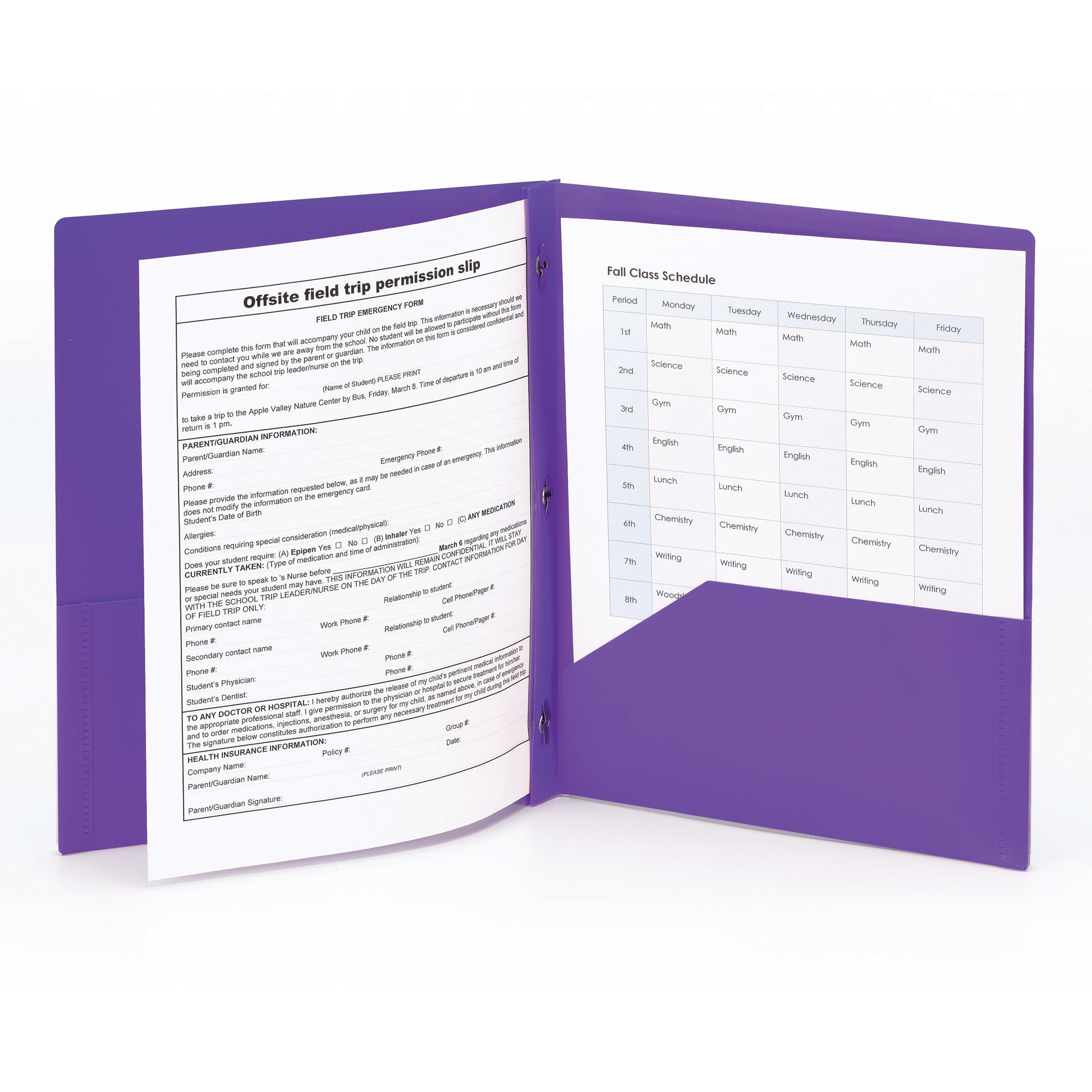 Poly Two-Pocket Folders with Fasteners, Purple Color, Letter Size, Set of 3, 086486877343
