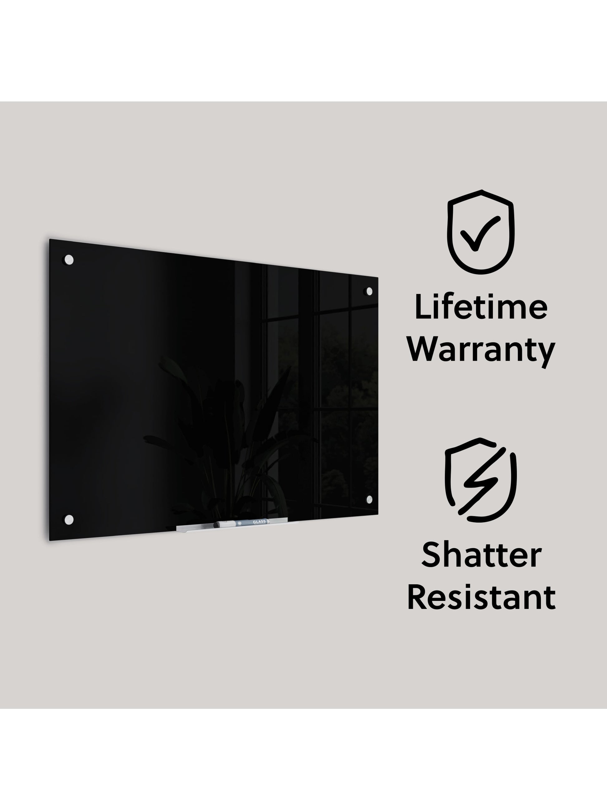 Frameless Glass Non-Magnetic Dry Erase Board, N/A, Black, 35" x 35", 3 x 3, Black, 35" X 35" Size, Set of 1, 817894028108