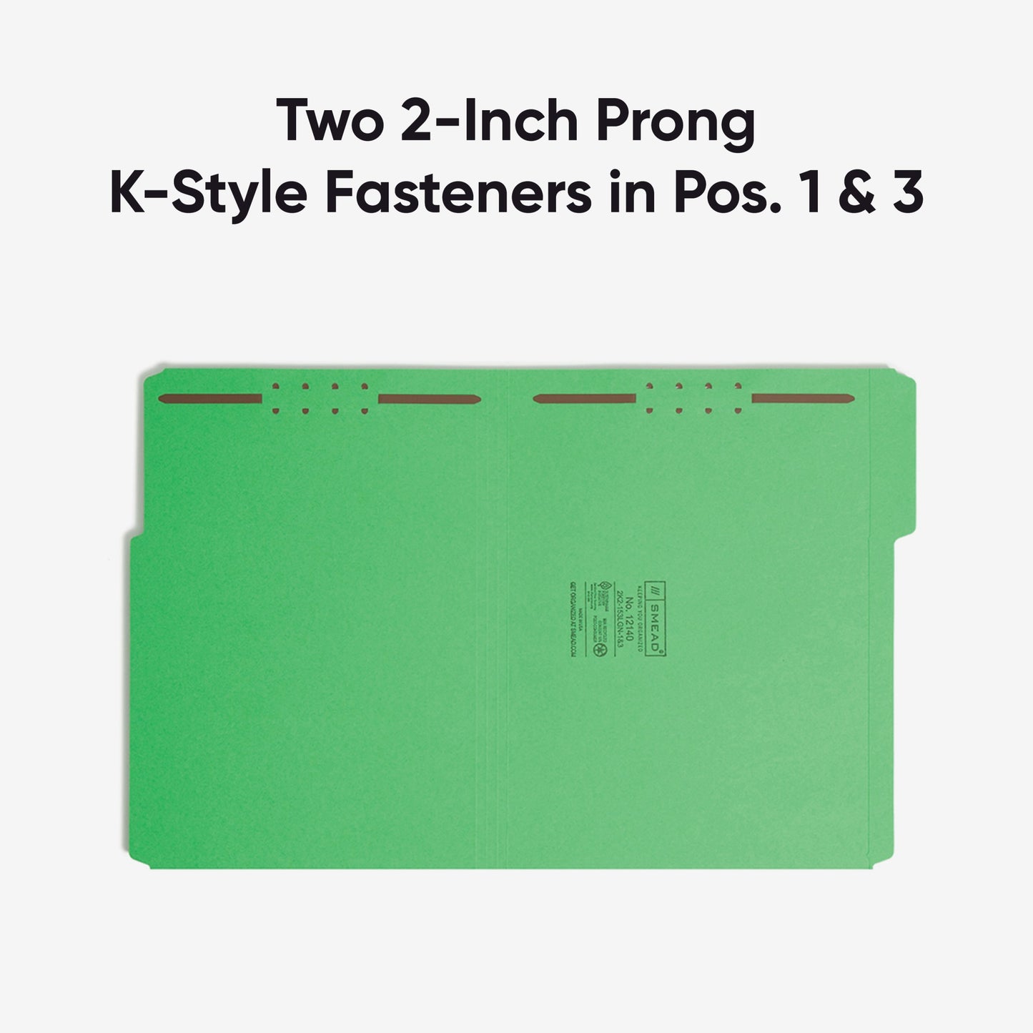 Reinforced Tab Fastener File Folders, 1/3-Cut Tab, 2 Fasteners, Green Color, Letter Size, Set of 50, 086486121408
