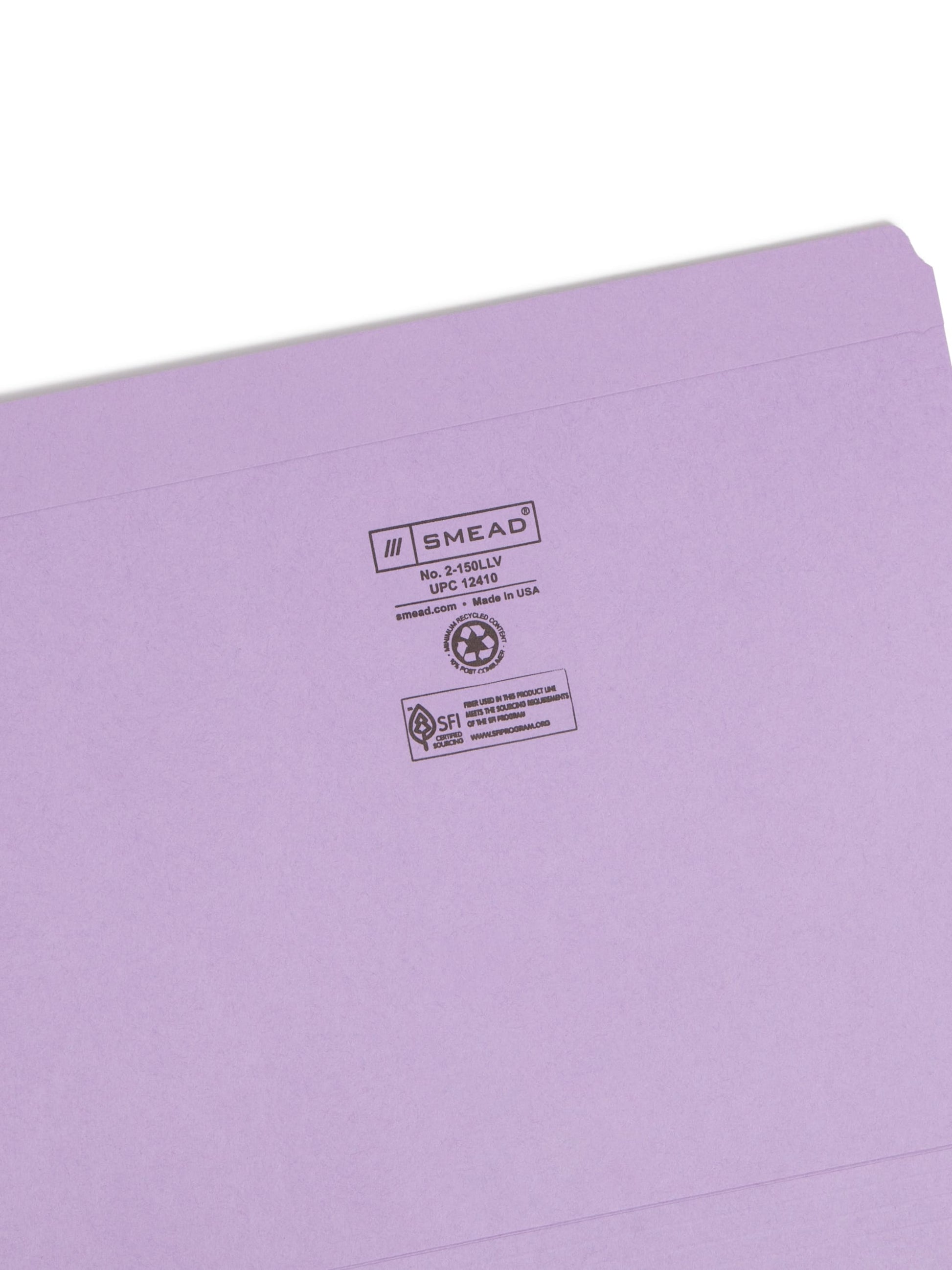 Reinforced Tab File Folders, Straight-Cut Tab, Lavender Color, Letter Size, Set of 100, 086486124102