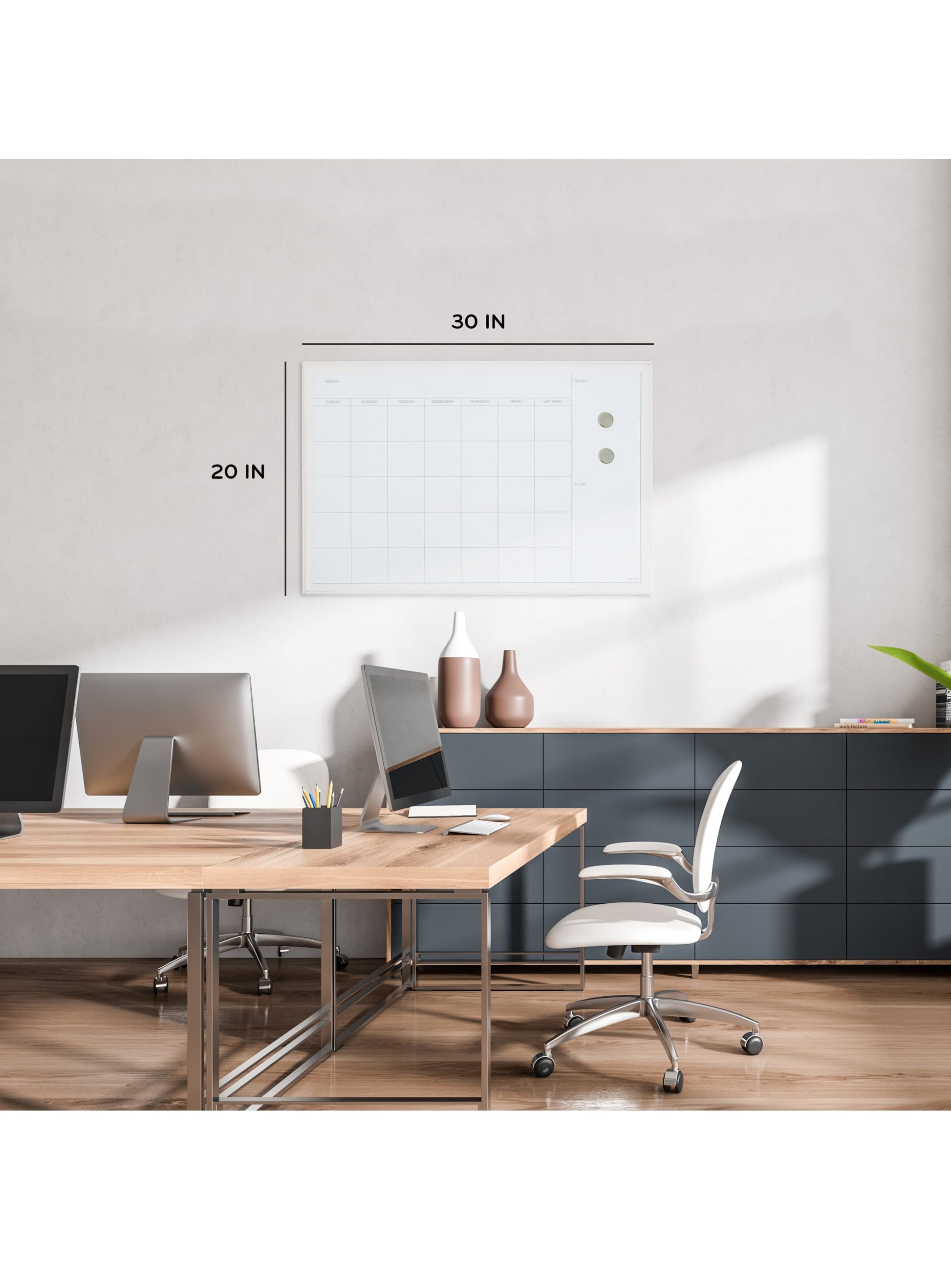 Decor Frame Dry Erase Calendar Board, White, White, 30" x 20", 3 x 2, White, 30" X 20" Size, Set of 1, 817894020751