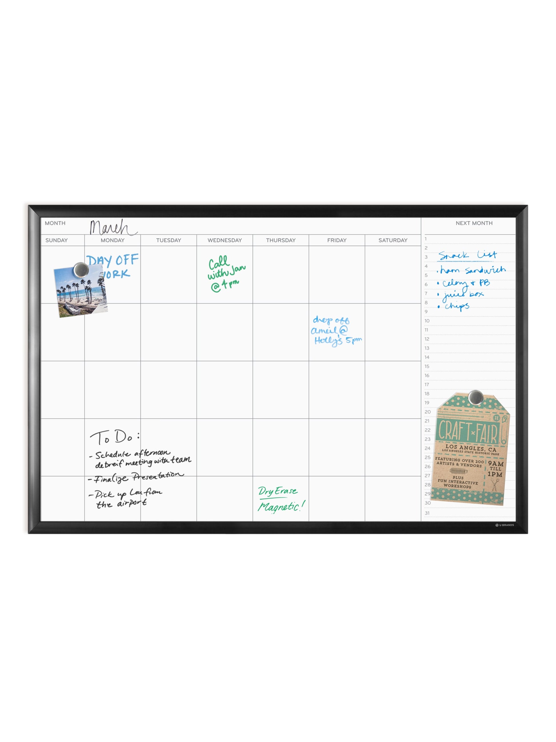 Metal Frame Dry Erase Calendar Board, Black, White, 23" x 35", 3 x 2, White, 23" X 35" Size, Set of 1, 817894028993