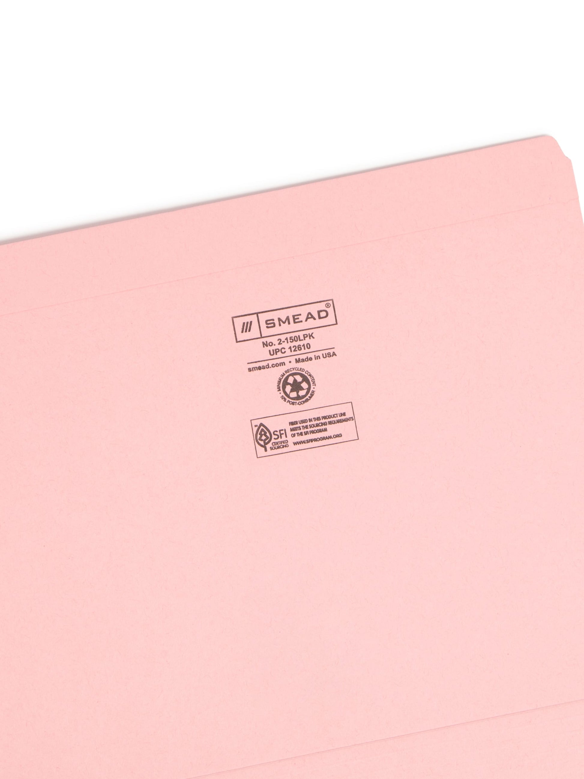 Reinforced Tab File Folders, Straight-Cut Tab, Pink Color, Letter Size, Set of 100, 086486126106