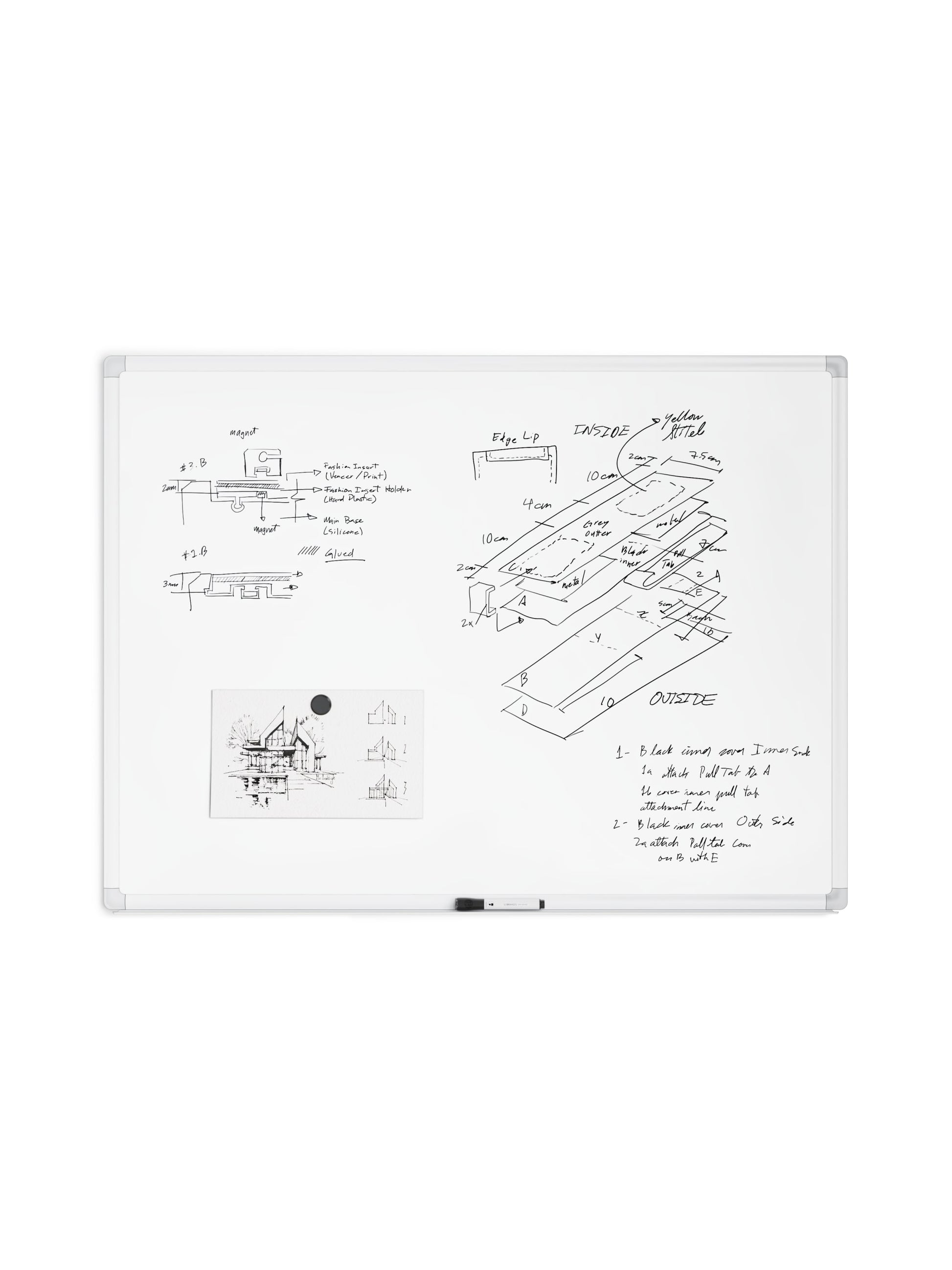 Metal Frame Magnetic Porcelain Dry Erase Board, White, White, 48" x 36", 4 x 3, White, 48" X 36" Size, Set of 1, 843463149004