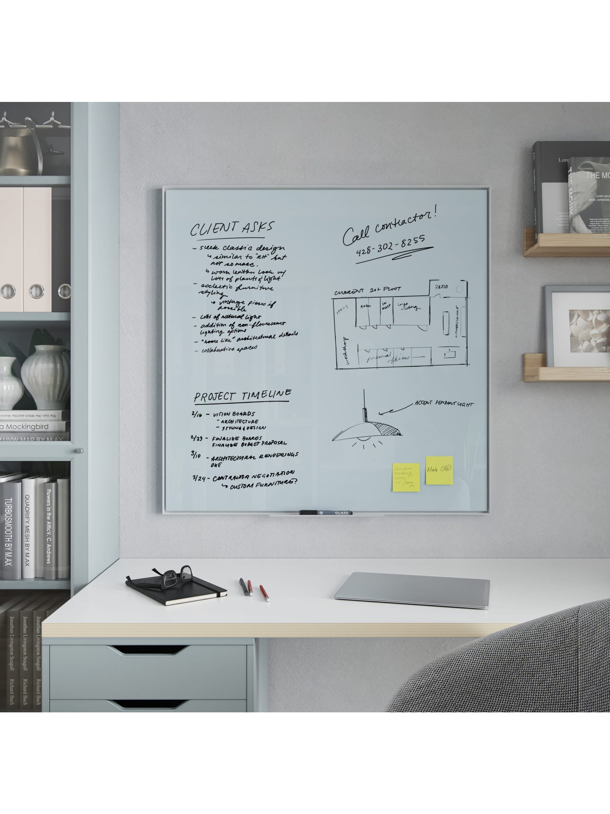 Floating Glass Non-Magnetic Dry Erase Board, White, White, 35" x 35", 3 x 3, White, 35" X 35" Size, Set of 1, 817894028252