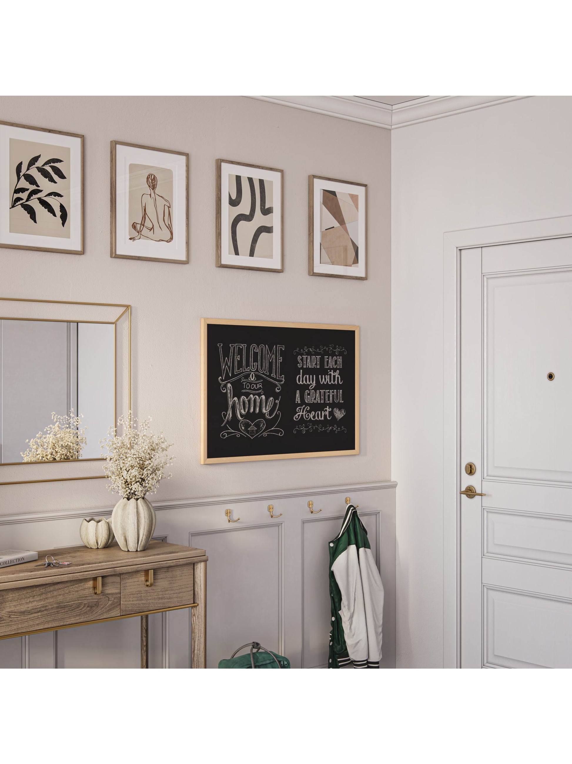 MDF Frame Magnetic Chalkboard, Birch, Black, 35" x 23", 3 x 2, Black, 35" X 23" Size, Set of 1, 843463132631