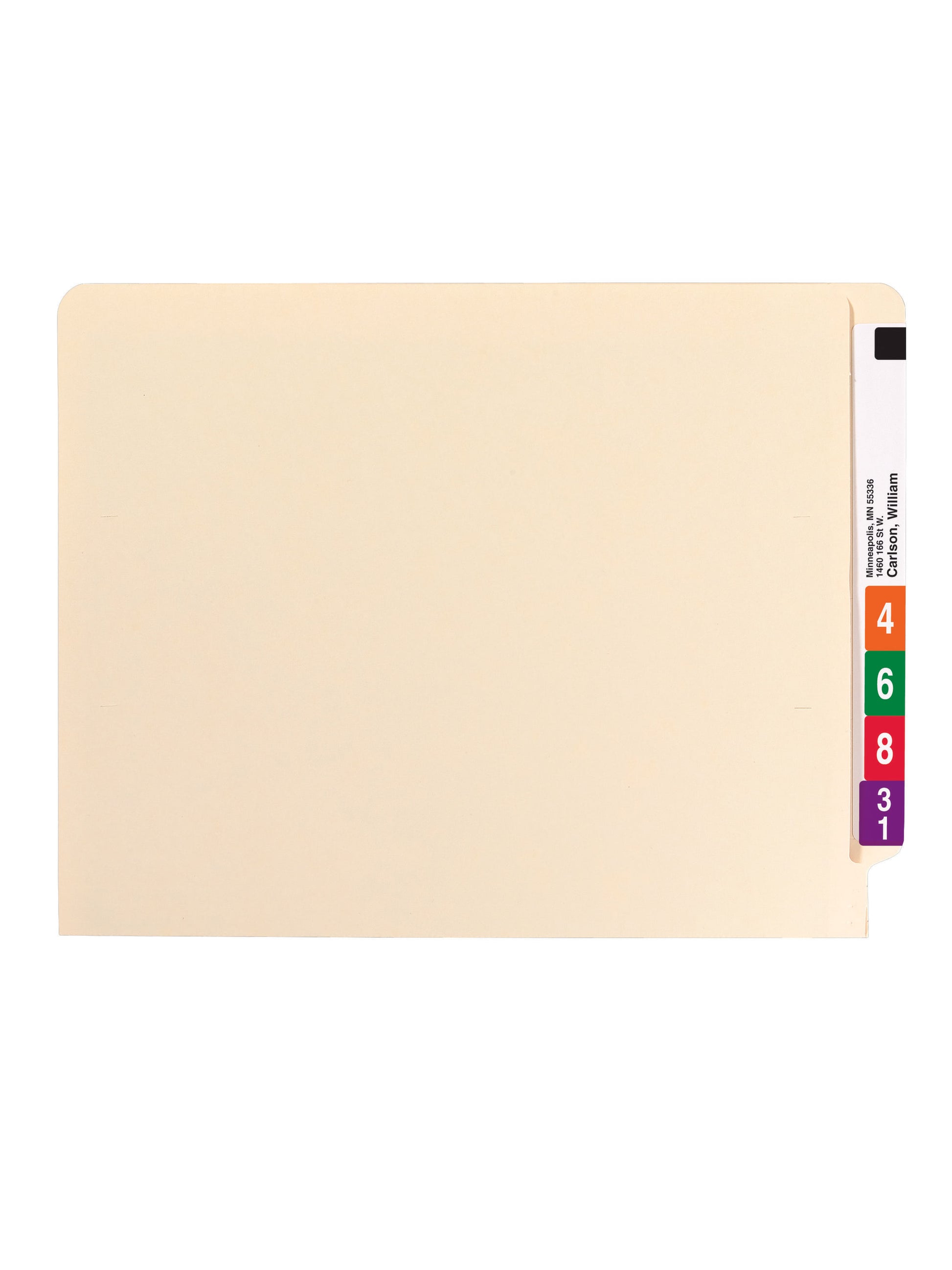 Shelf-Master® Reinforced End Tab Fastener File Folders, Straight-Cut Tab, 1 Divider, Manila Color, Letter Size, Set of 50, 086486342209