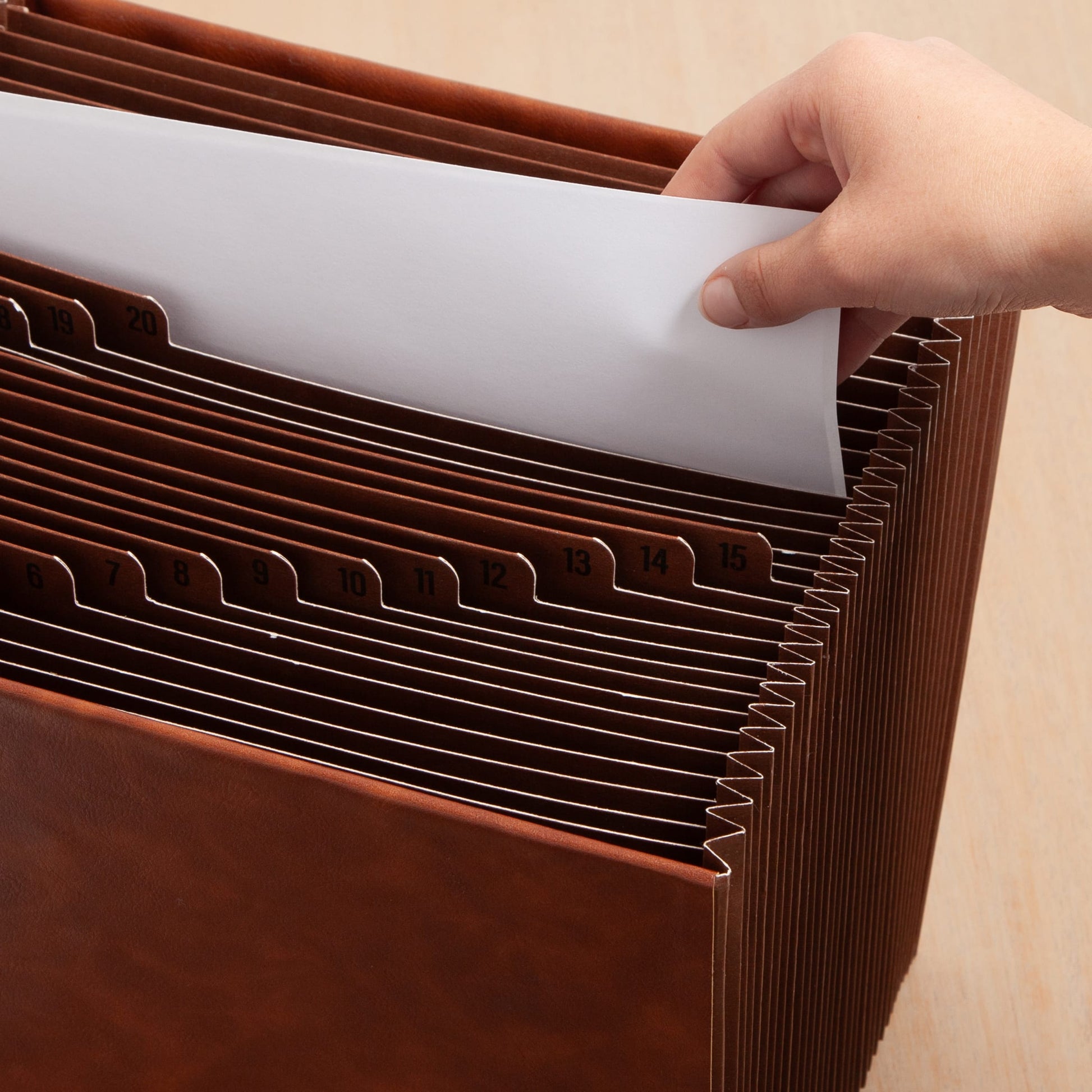 TUFF® Vegan Leather Expanding Files, 31 Pockets, Numerical , Brown Color, Letter Size, Set of 1, 086486737852