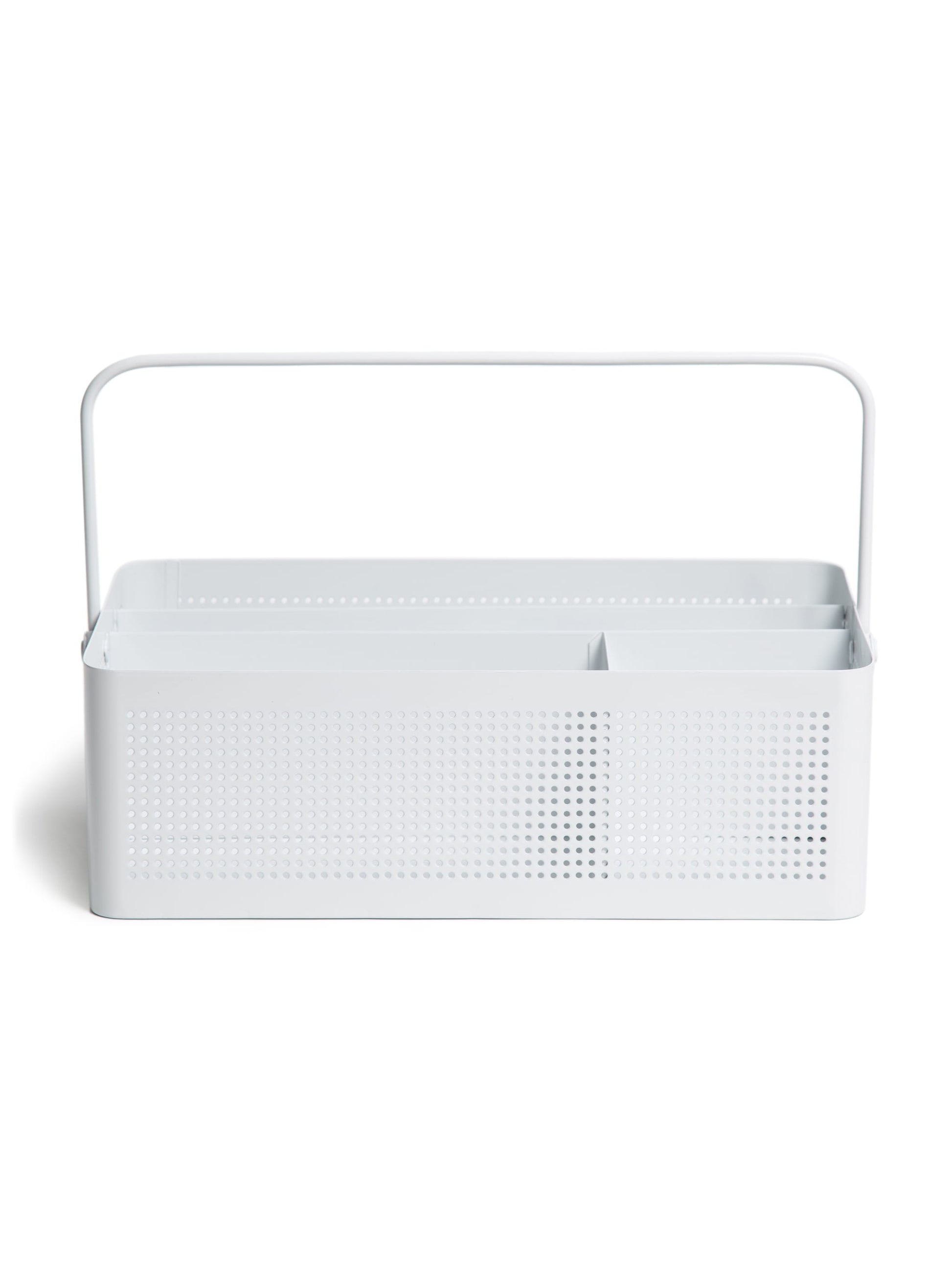 Perf Metal Desktop Caddy, Modern Perforated, White, White, Set of 1, 843463157207