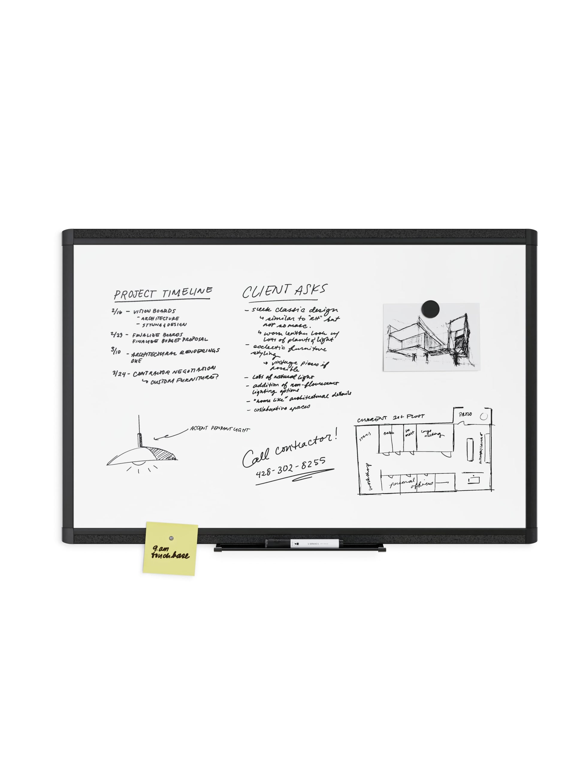 Aluminum PinIt Frame Dry Erase Board, Pinit Frame, Black, White, 35" x 23", 3 x 2, White, 35" X 23" Size, Set of 1, 843463130095