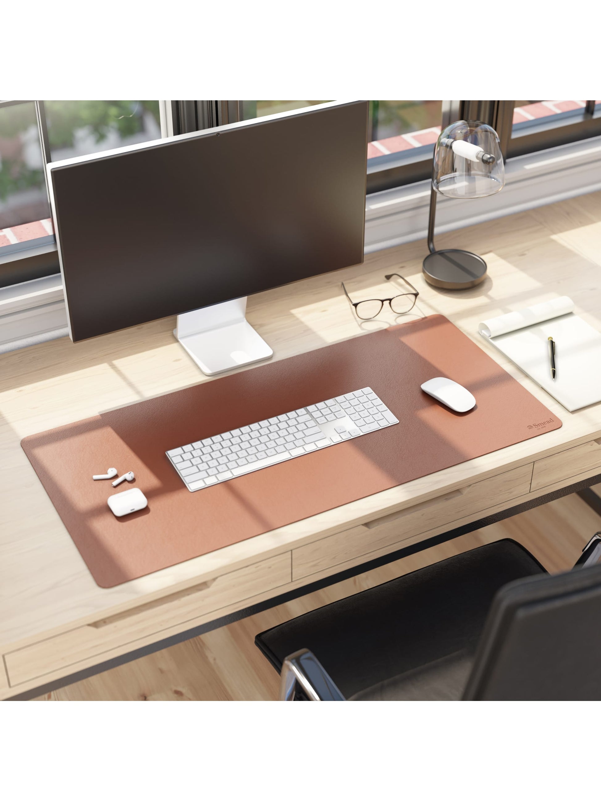 Vegan Leather Desk Pad, Saddle Color, 36"X17" Size, 086486648271