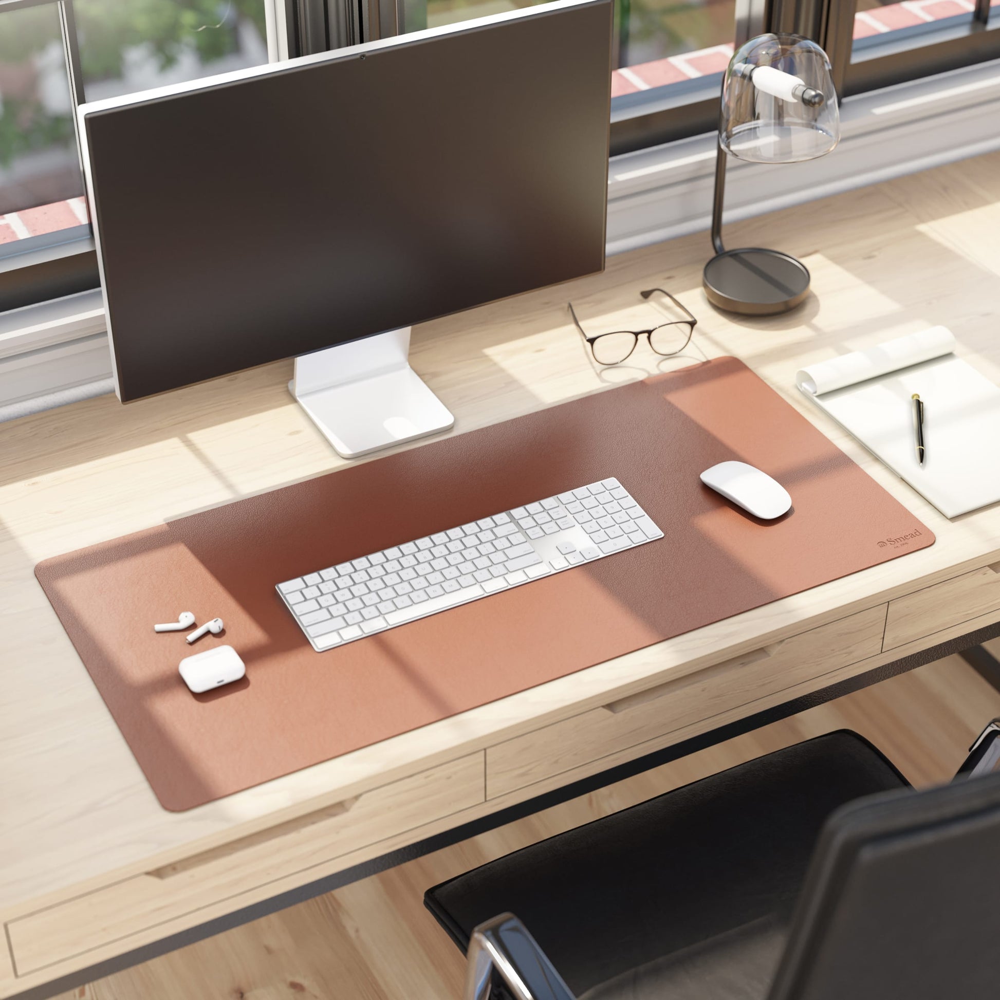 Vegan Leather Desk Pad, Saddle Color, 36"X17" Size, Set of 1, 086486648271