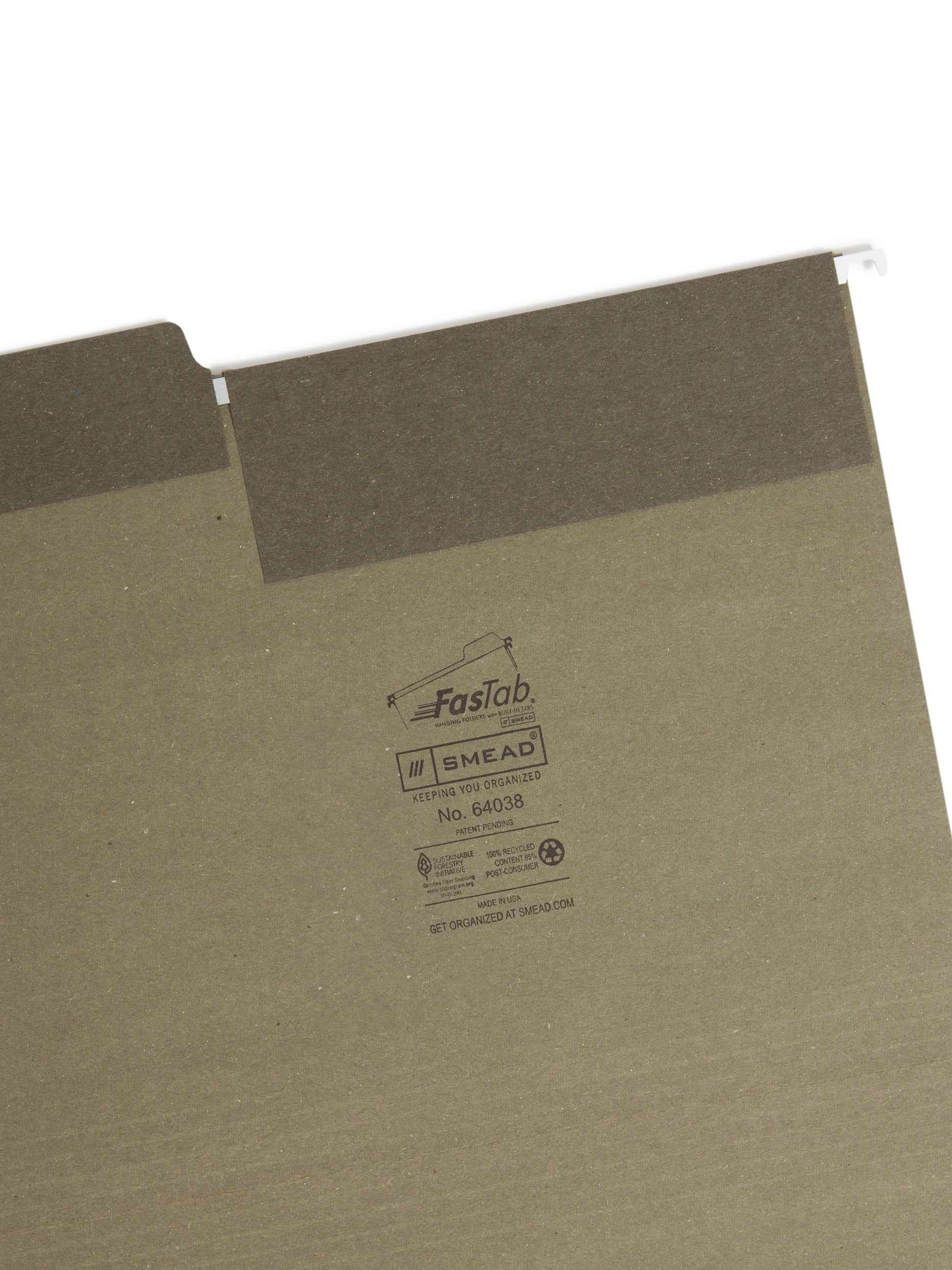 100% Recycled FasTab® Hanging File Folders, Bilingual Packaging, Standard Green Color, Letter Size, 086486640381