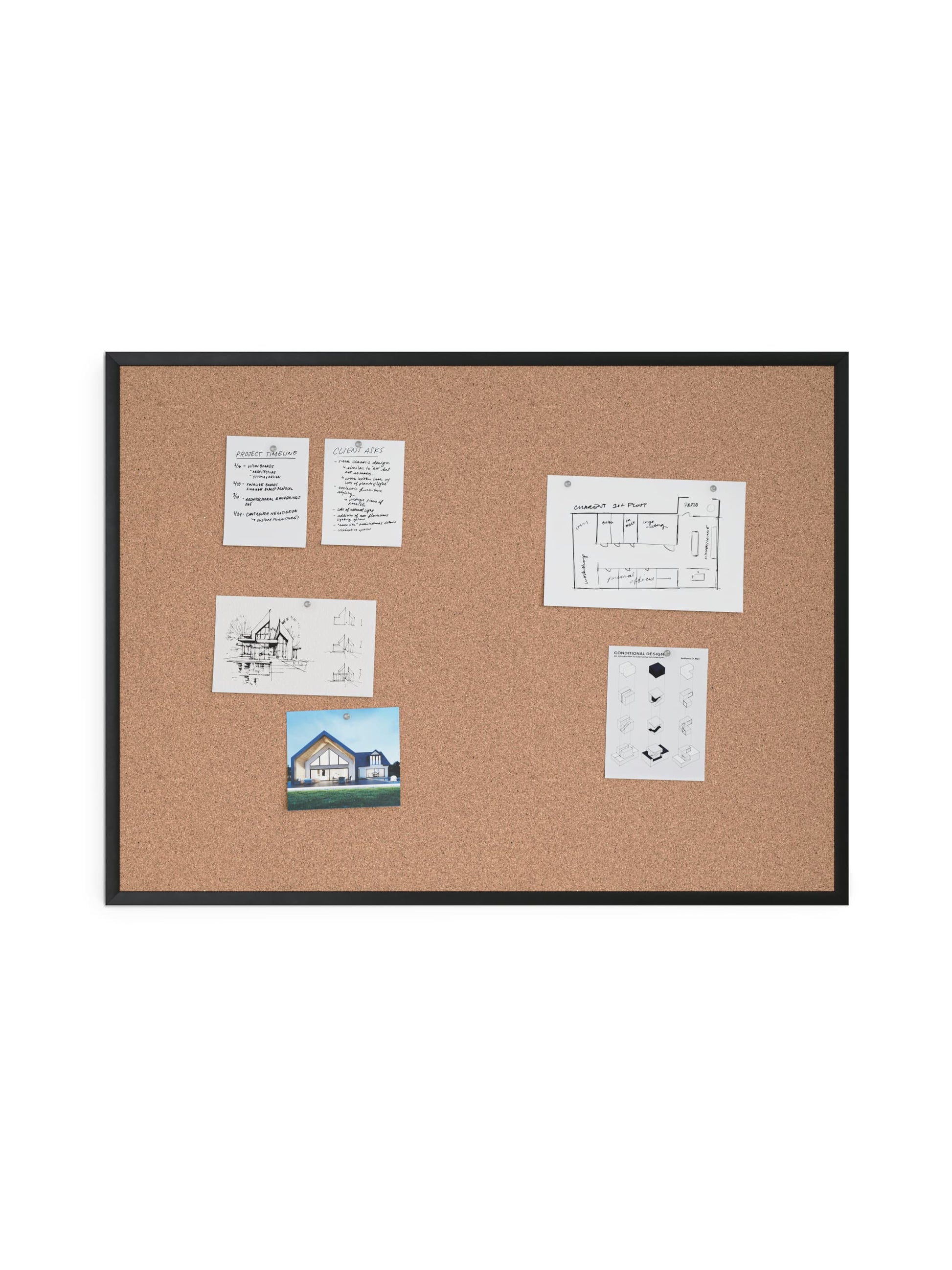 MDF Frame Cork Board, Black, Natural, 4 x 3, 4 x 3, Natural, 4 X 3 Size, Set of 1, 812296020507