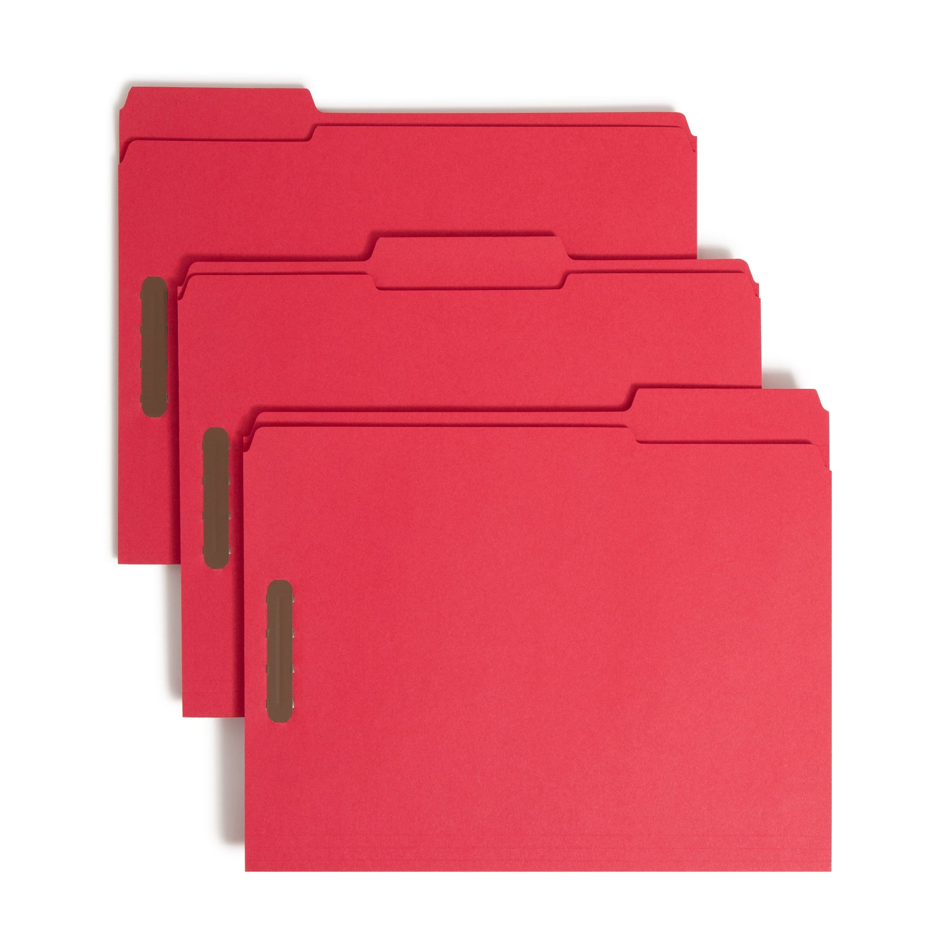 Reinforced Tab Fastener File Folders, 1/3-Cut Tab, 2 Fasteners, Red Color, Letter Size, Set of 50, 086486127400