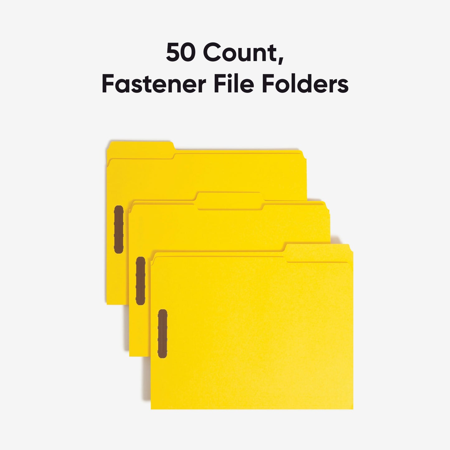 Reinforced Tab Fastener File Folders, 1/3-Cut Tab, 2 Fasteners, Yellow Color, Letter Size, Set of 50, 086486129404