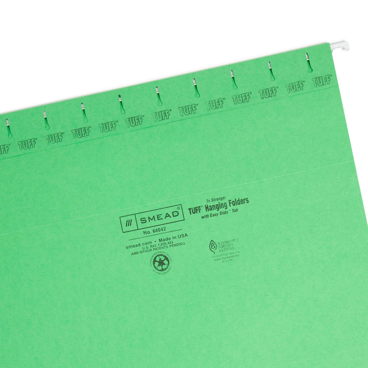 TUFF® Hanging File Folders with Easy Slide® Tabs, Green Color, Letter Size, Set of 1, 086486640428