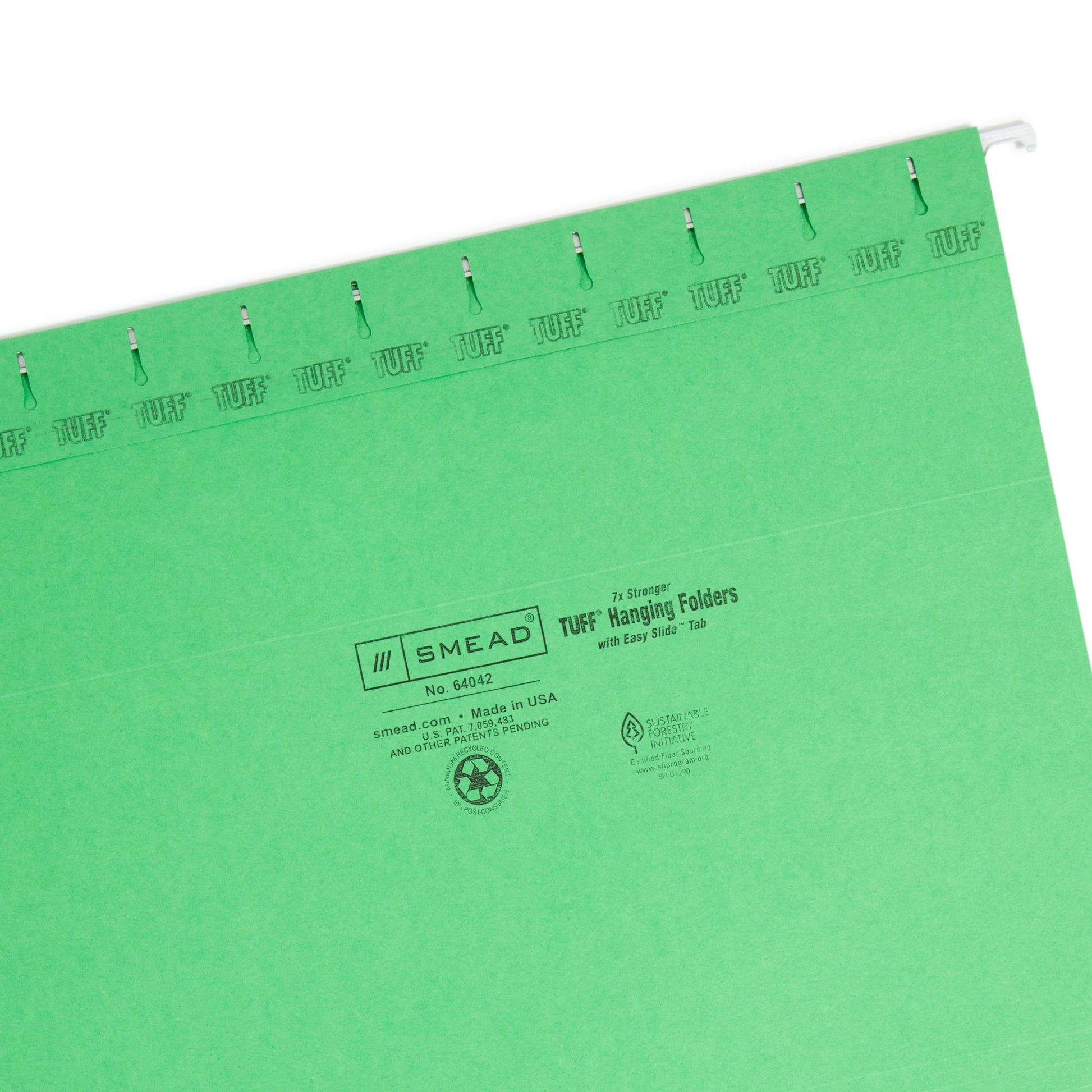 TUFF® Hanging File Folders with Easy Slide® Tabs, Green Color, Letter Size, Set of 1, 086486640428