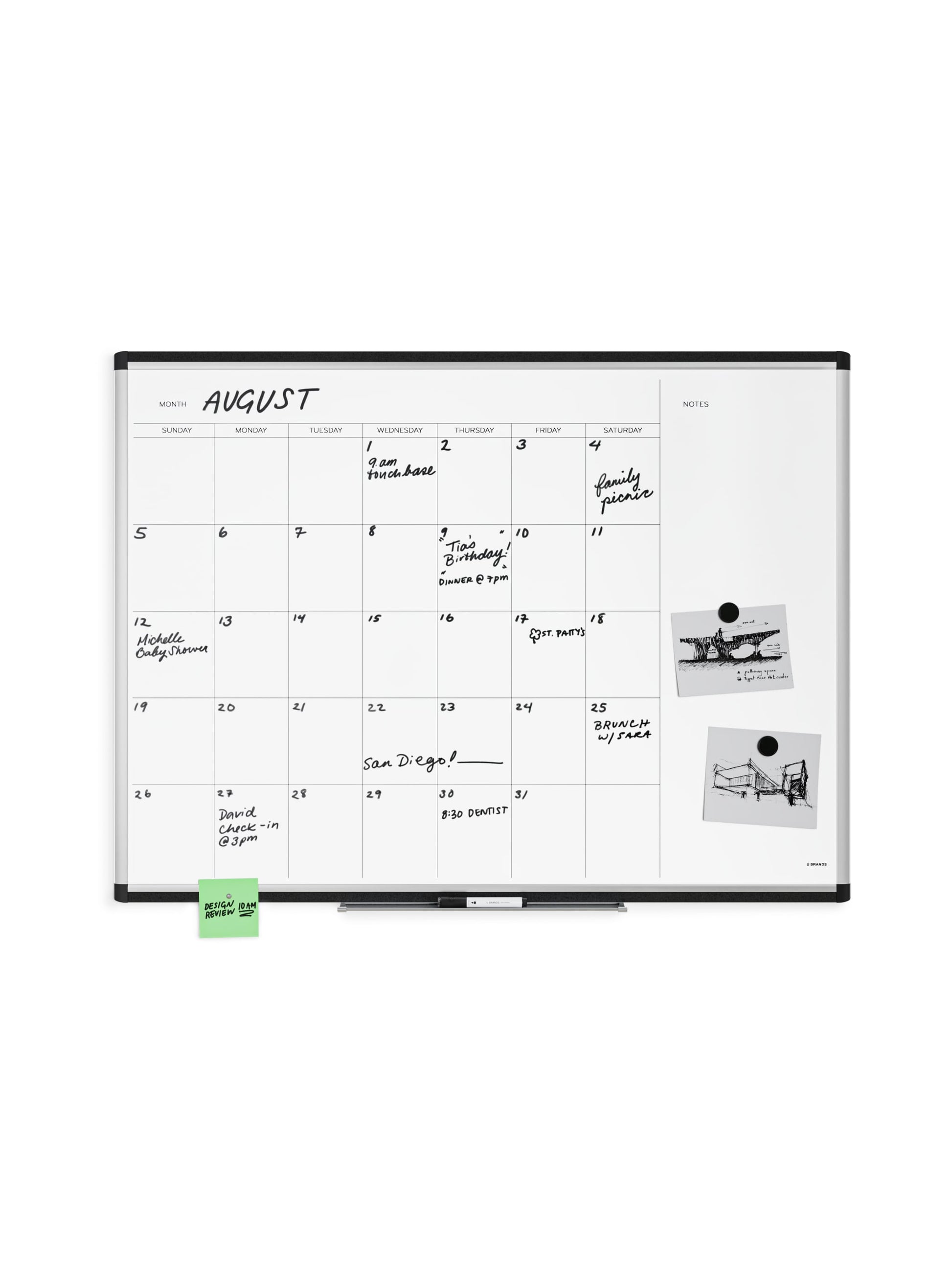 Aluminum PinIt Frame Dry Erase Calendar Board, Pinit Frame, Silver, White, 47" x 35", 4 x 3, White, 47" X 35" Size, Set of 1, 817894029037