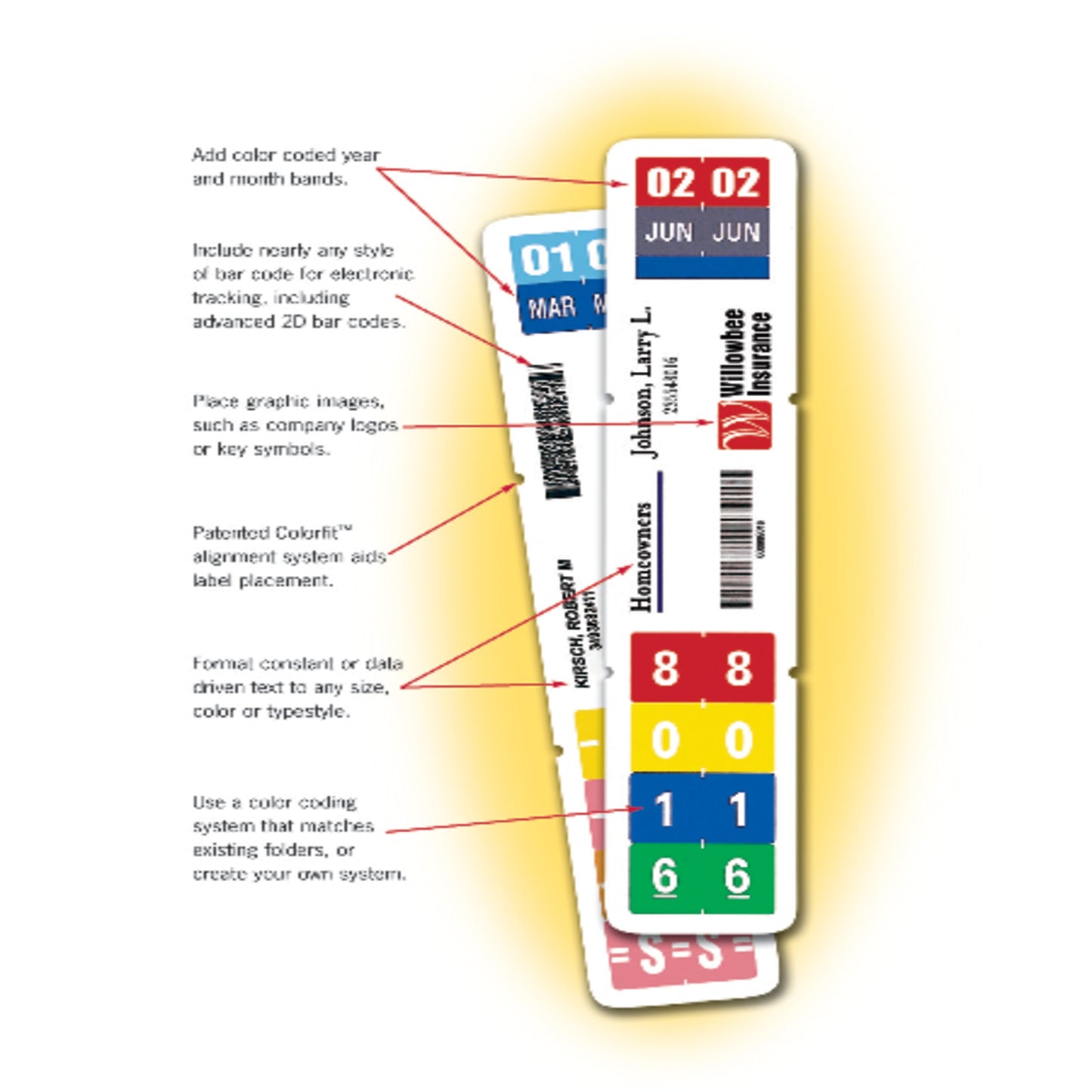 ColorBar®  Inkjet Labels, White Color, 1-1/2” X 8” Size, Set of 1, 086486024907