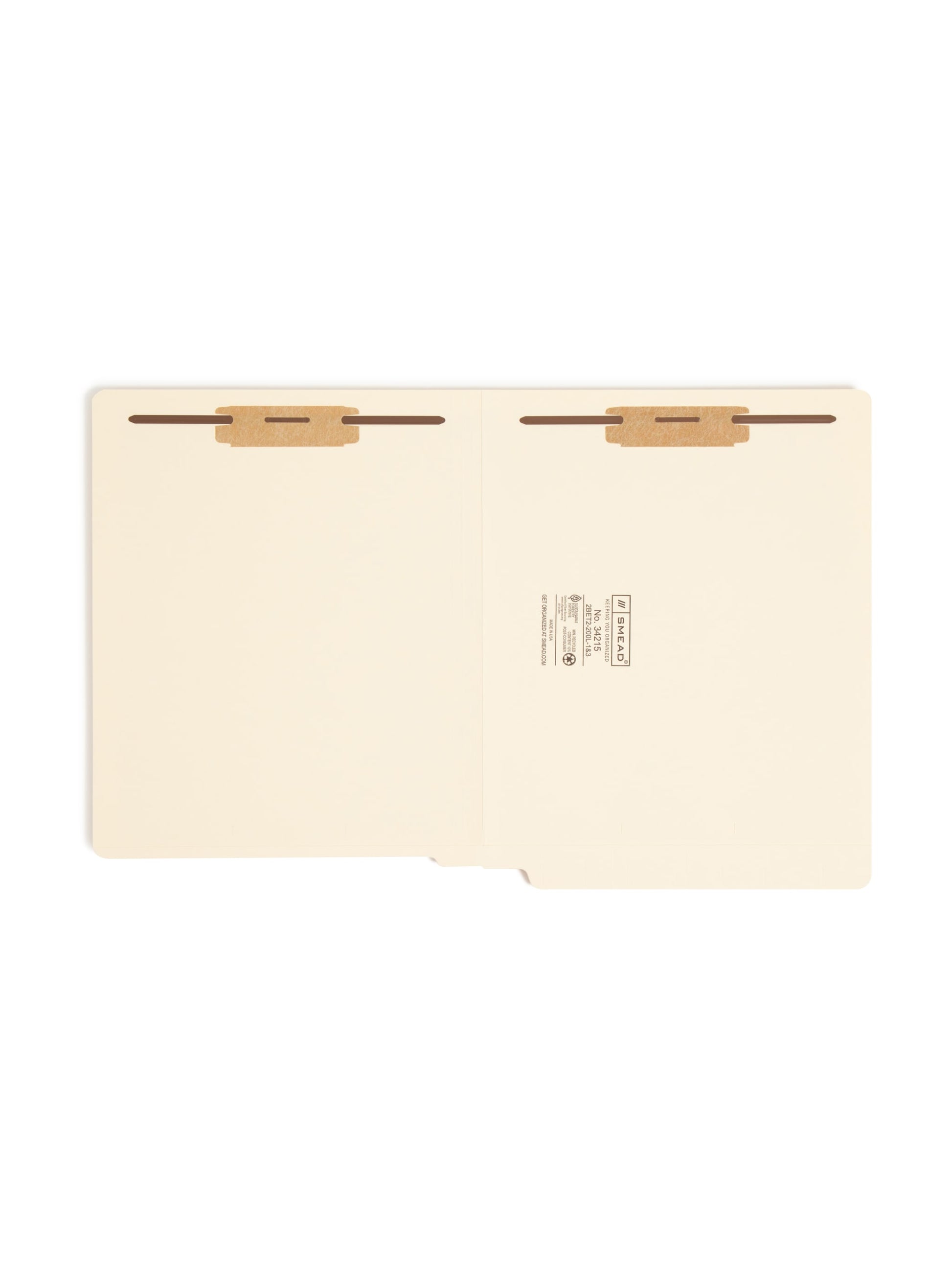 End Tab Fastener Folders with Shelf-Master® Reinforced Tab, Straight-Cut Tab, Two Fasteners, Manila Color, Letter Size, Set of 50, 086486342155