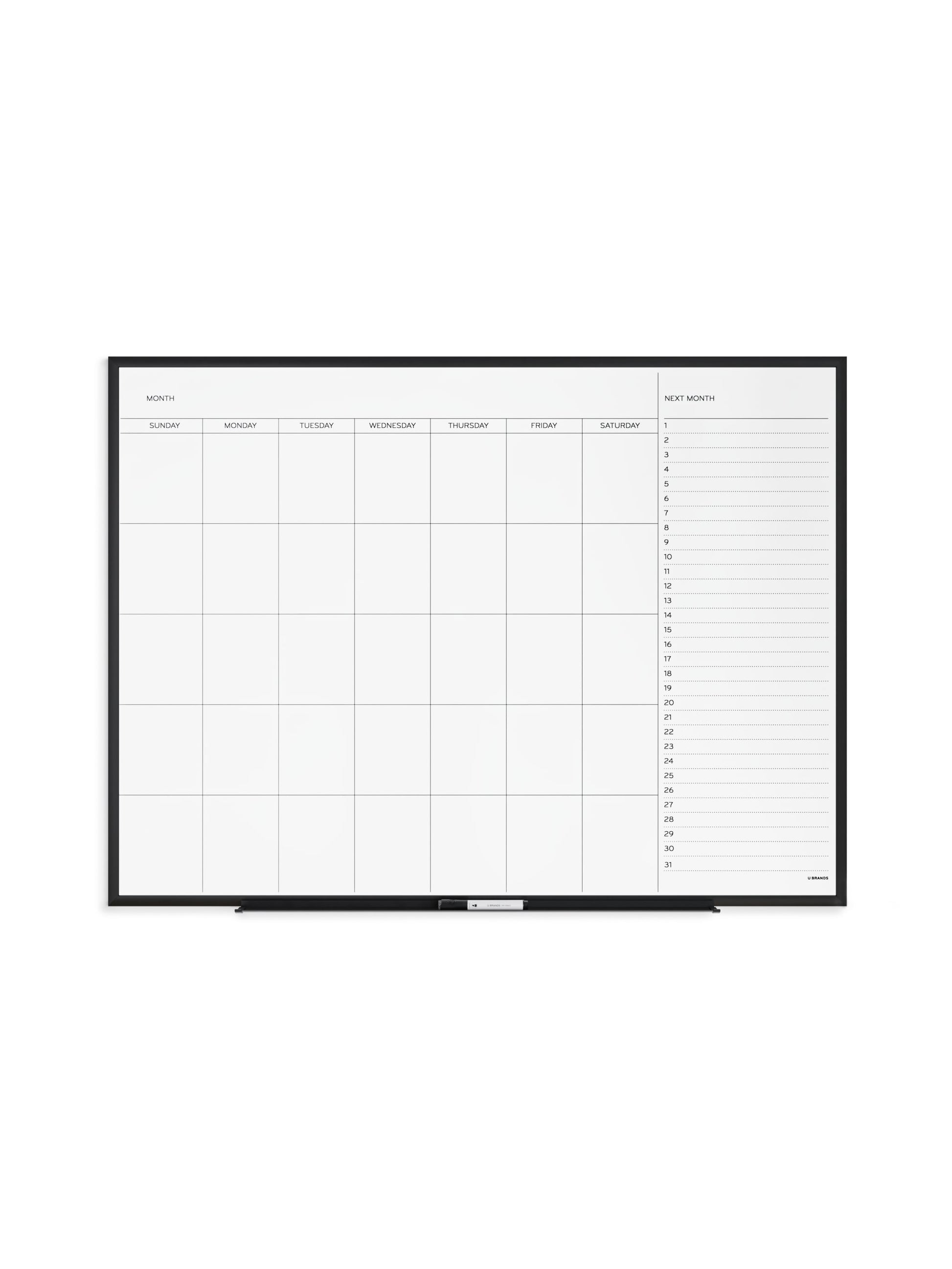 Metal Frame Dry Erase Calendar Board, Black, White, 35" x 47", 4 x 3, White, 35" X 47" Size, Set of 1, 817894029006