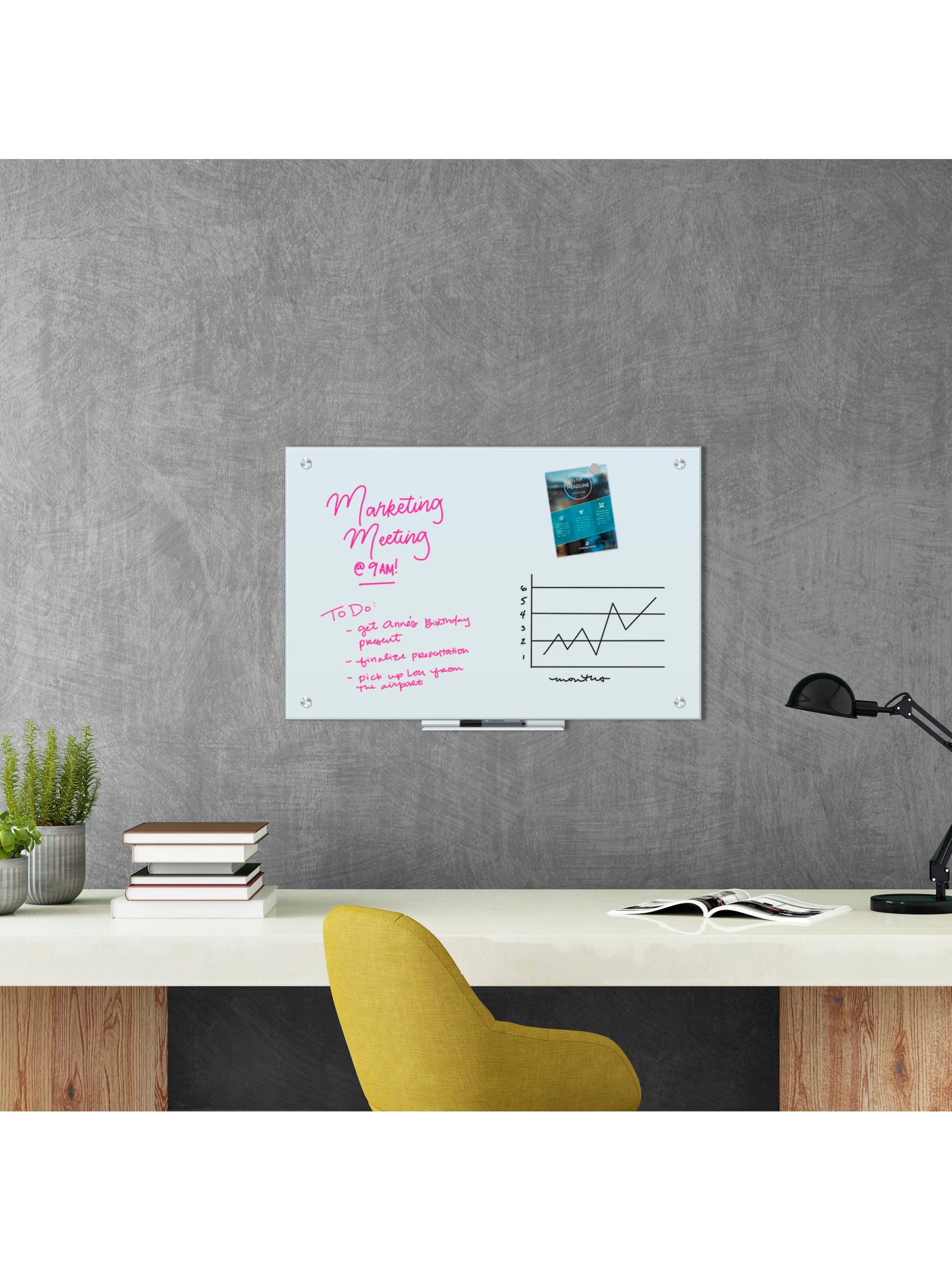 Frameless Glass Magnetic Dry Erase Board VP, White, 35" x 23", 3 x 2, White, 35" X 23" Size, Set of 1, 843463139708
