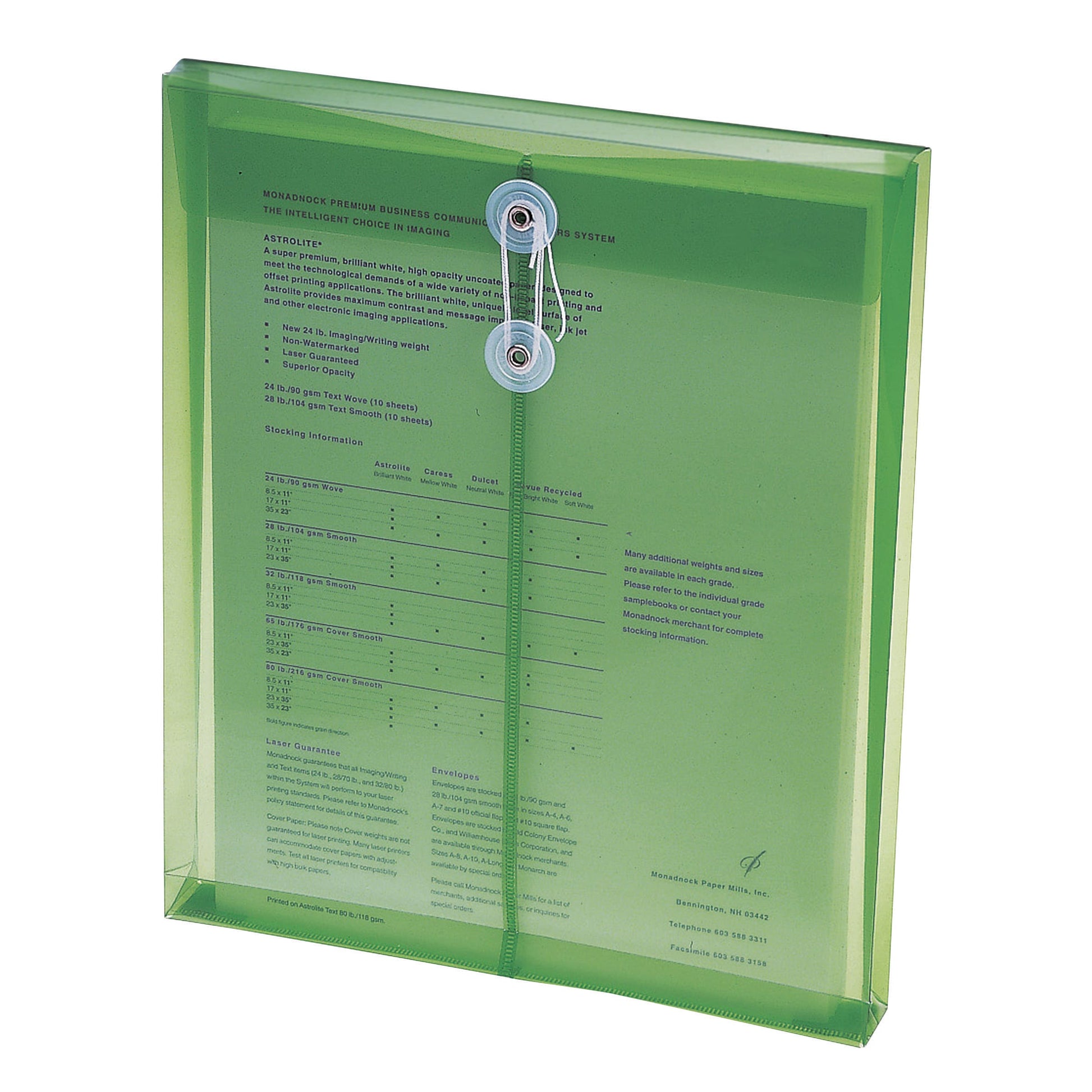 Top Load Poly Envelopes with String Tie Closure, 1-1/4 Inch Expansion, Green Color, Letter Size, Set of 5, 086486895439