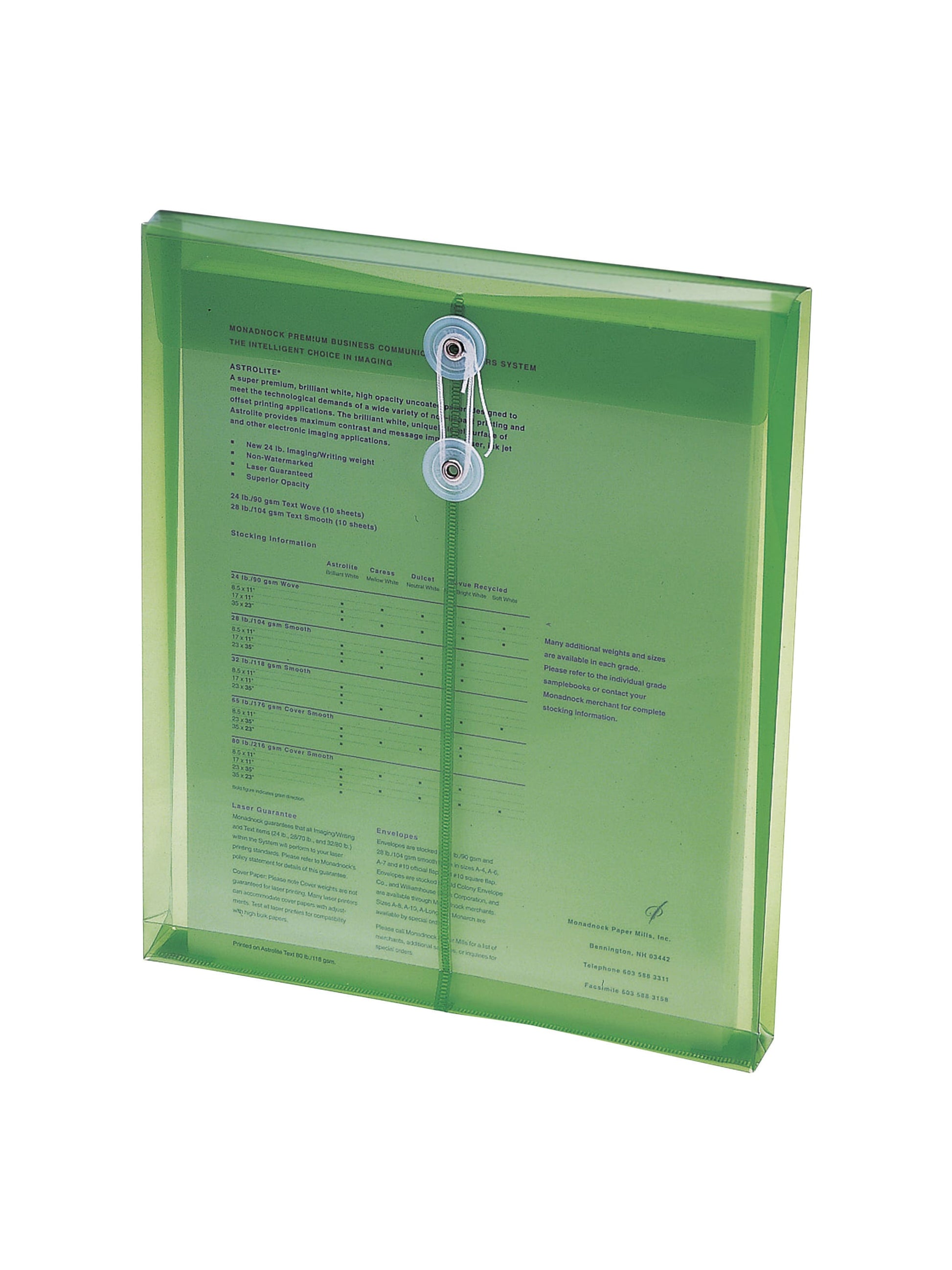 Top Load Poly Envelopes with String Tie Closure, 1-1/4 Inch Expansion, Green Color, Letter Size, Set of 1, 086486895439