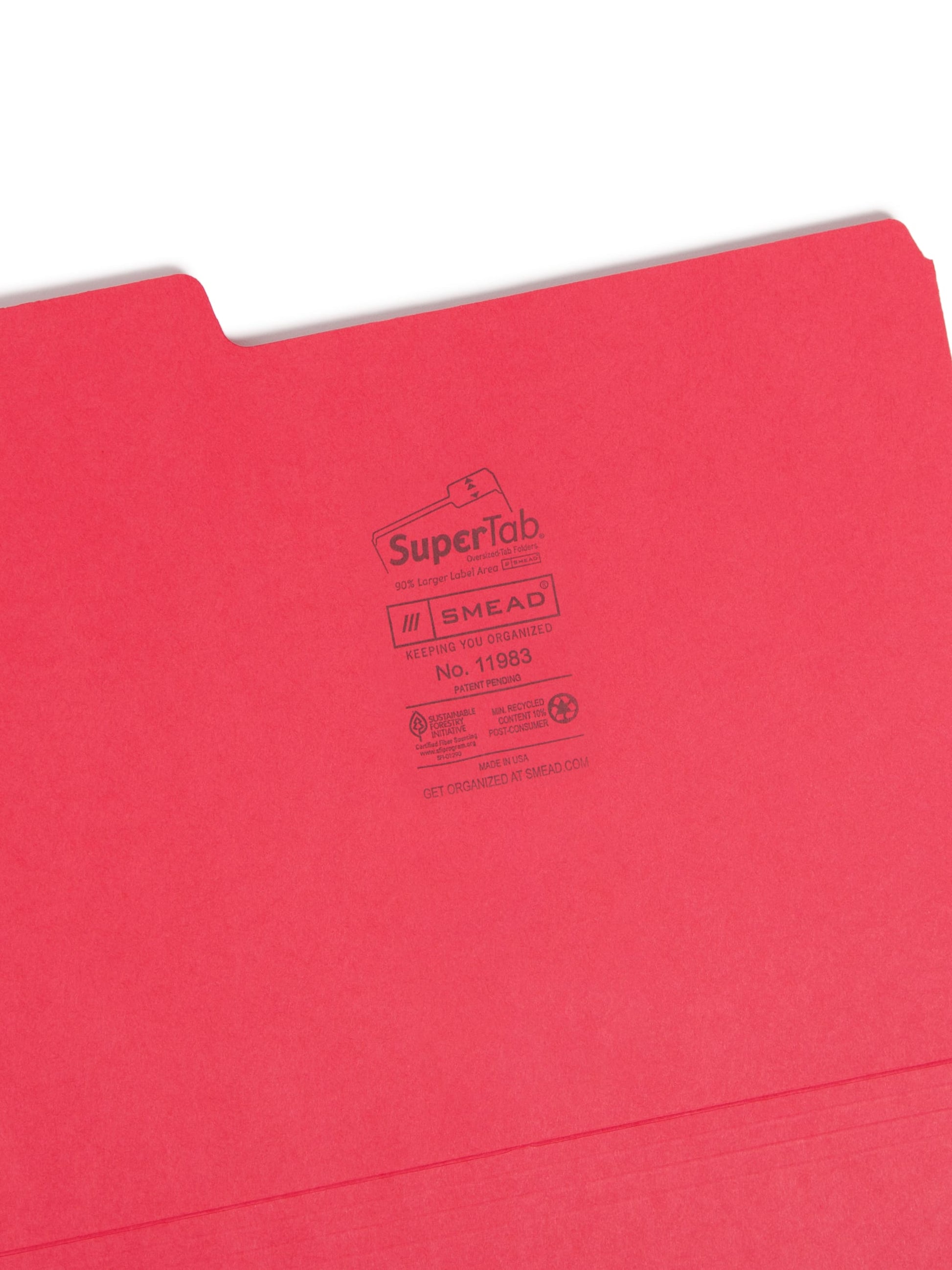 SuperTab® File Folders, 1/3-Cut Tab, Red Color, Letter Size, Set of 100, 086486119832