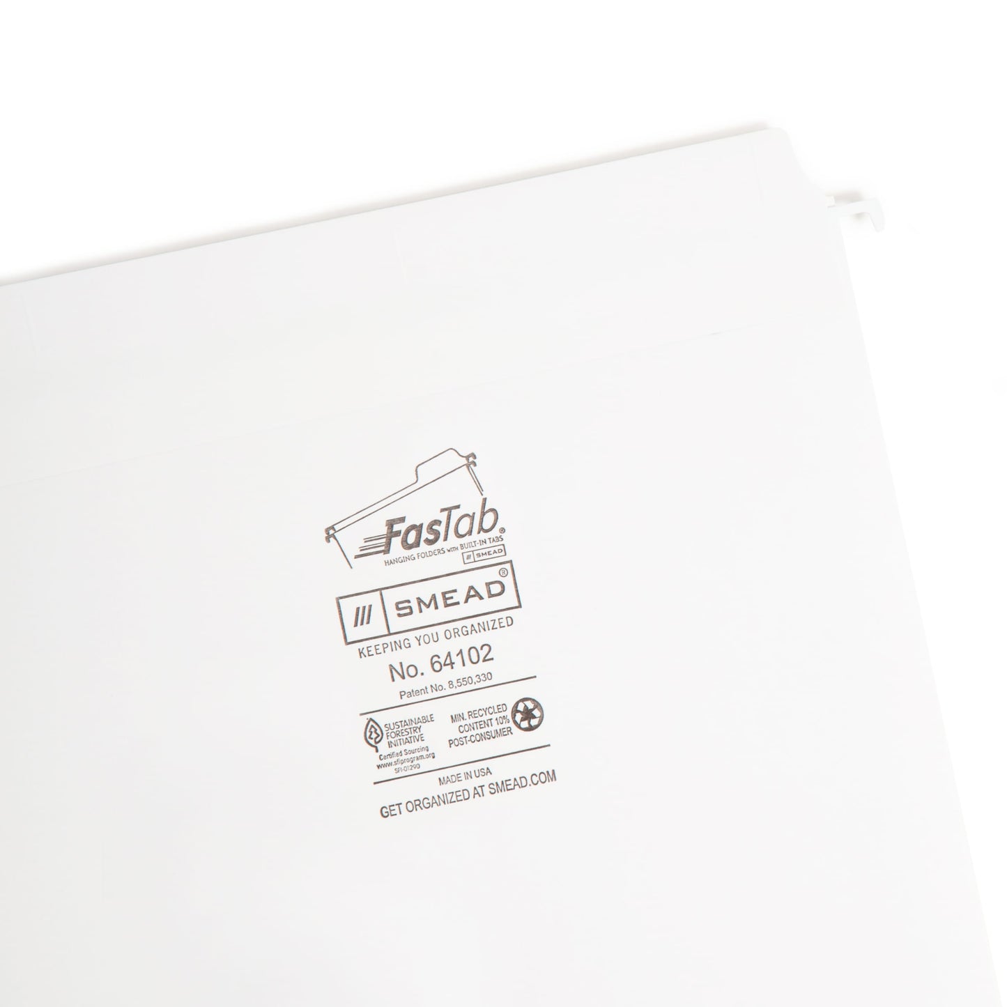 FasTab® Hanging File Folders, Straight-Cut Tab, White Color, Letter Size, Set of 20, 086486641029