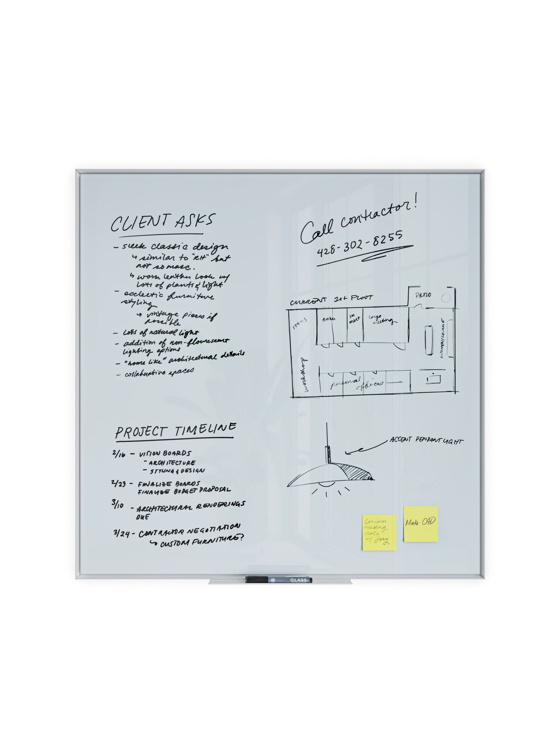 Floating Glass Non-Magnetic Dry Erase Board, White, White, 35" x 35", 3 x 3, White, 35" X 35" Size, Set of 1, 817894028252